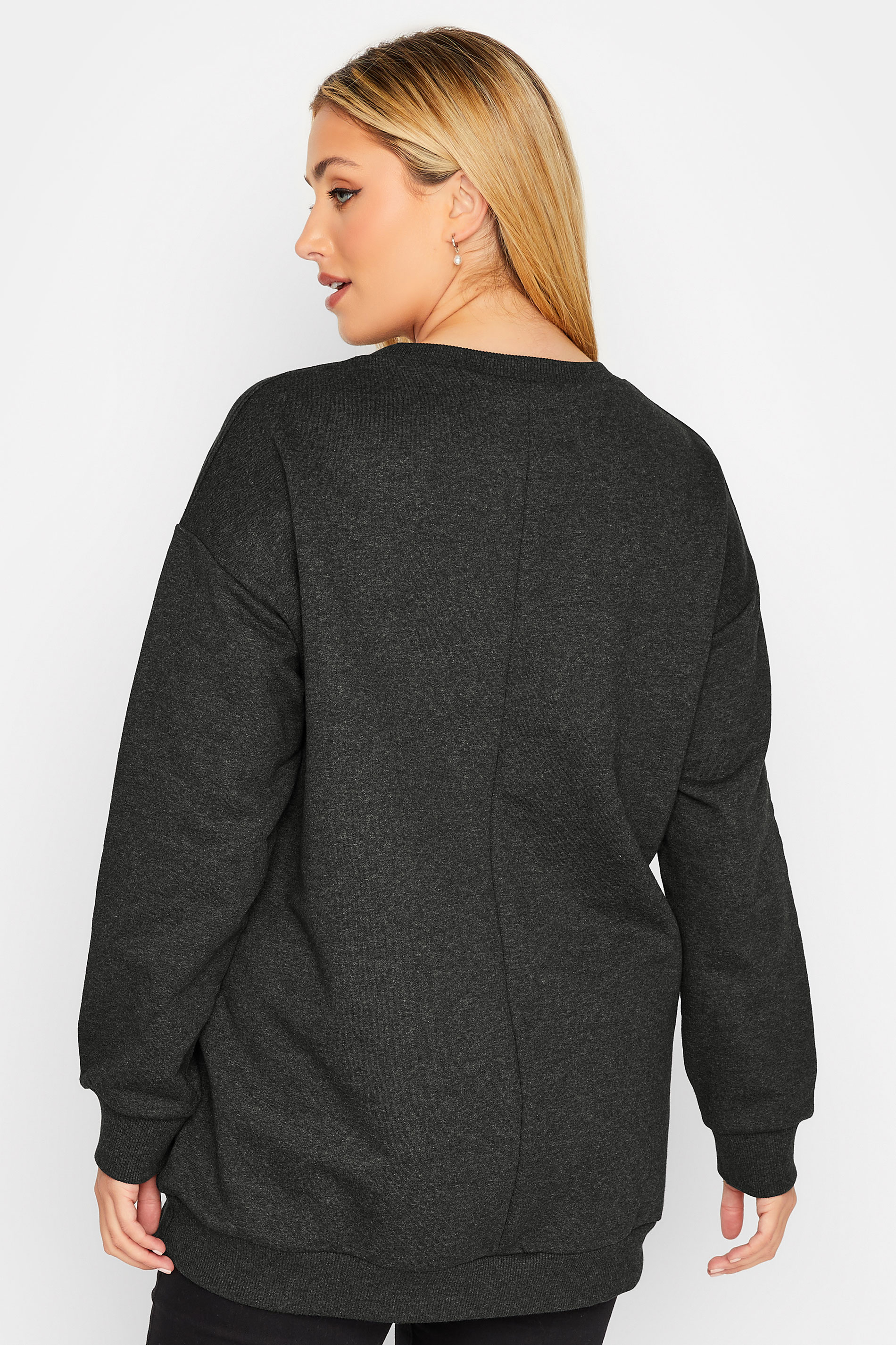 YOURS LUXURY Plus Size Charcoal Grey 'Paris' Diamante Embellished Sweatshirt | Yours Clothing 3