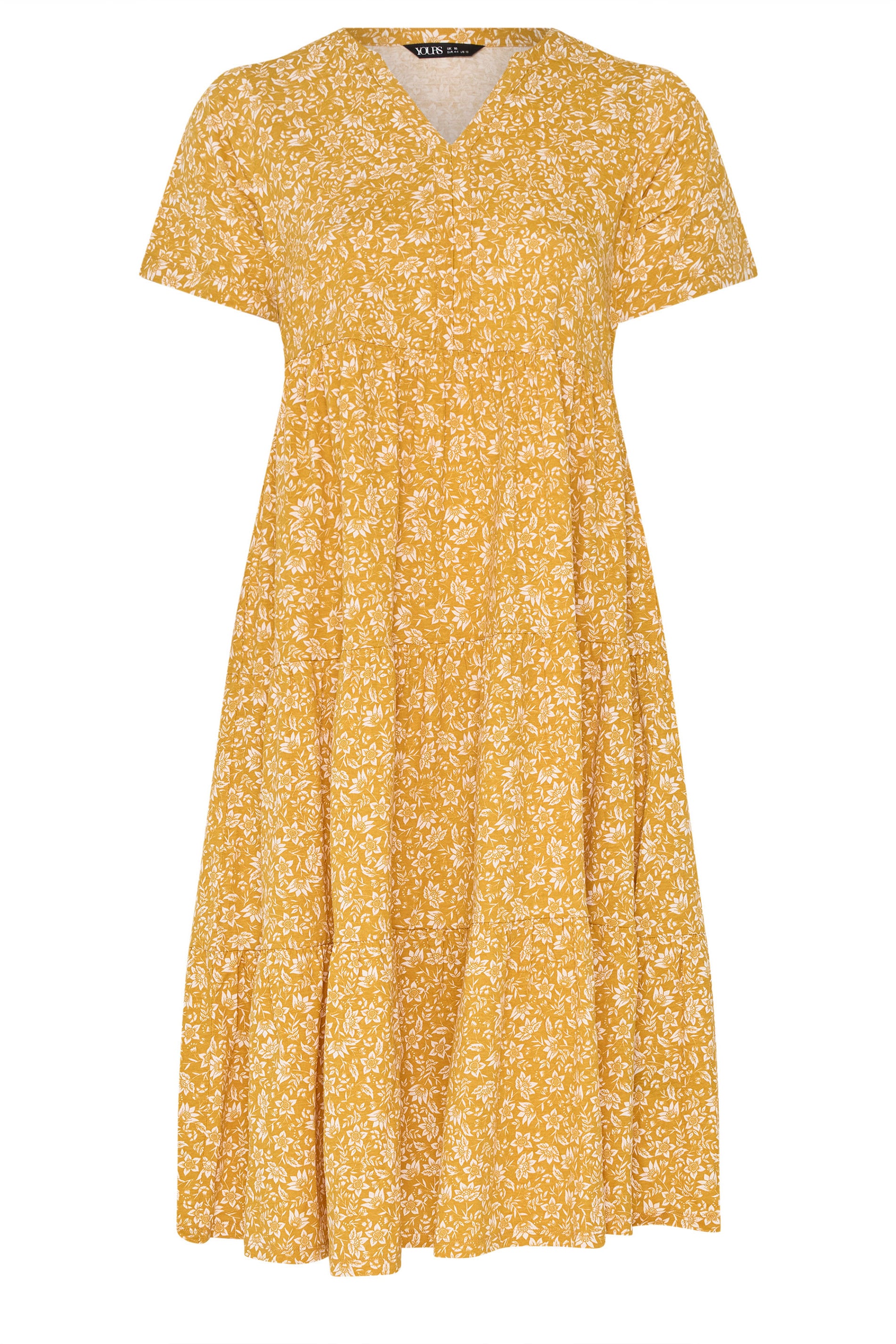 YOURS Plus Size Gold Yellow Floral Tiered Maxi Dress | Yours Clothing 5