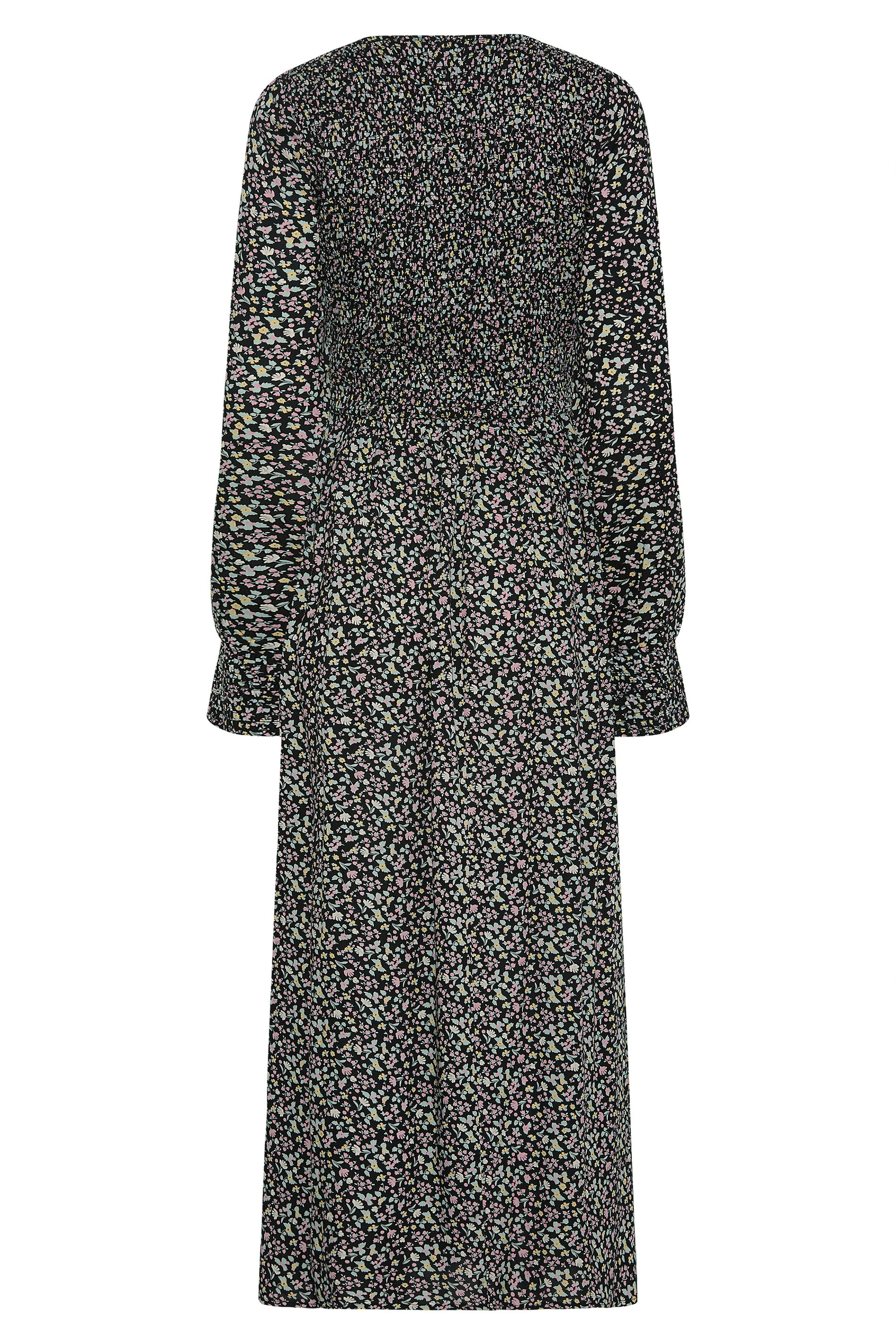 LTS Tall Women's Black Ditsy Shirred Midi Dress | Long Tall Sally