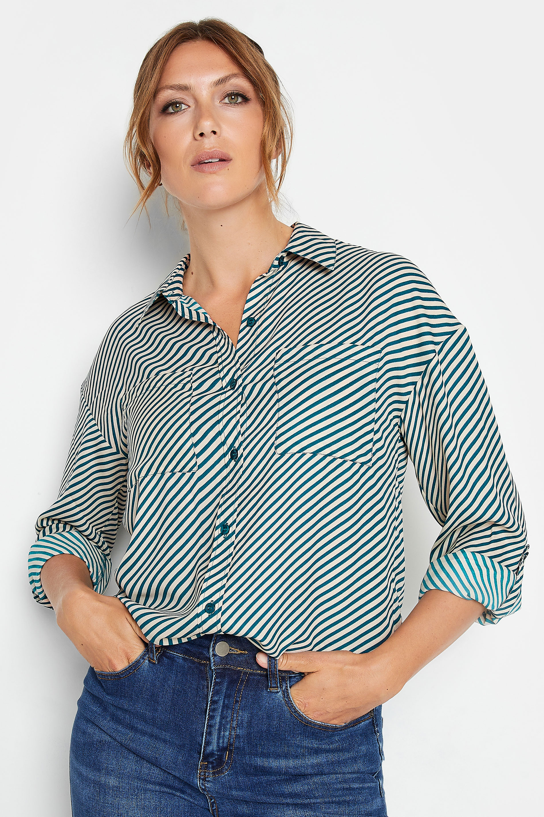 LTS Tall Teal Blue Stripe Shirt | Long Tall Sally  1