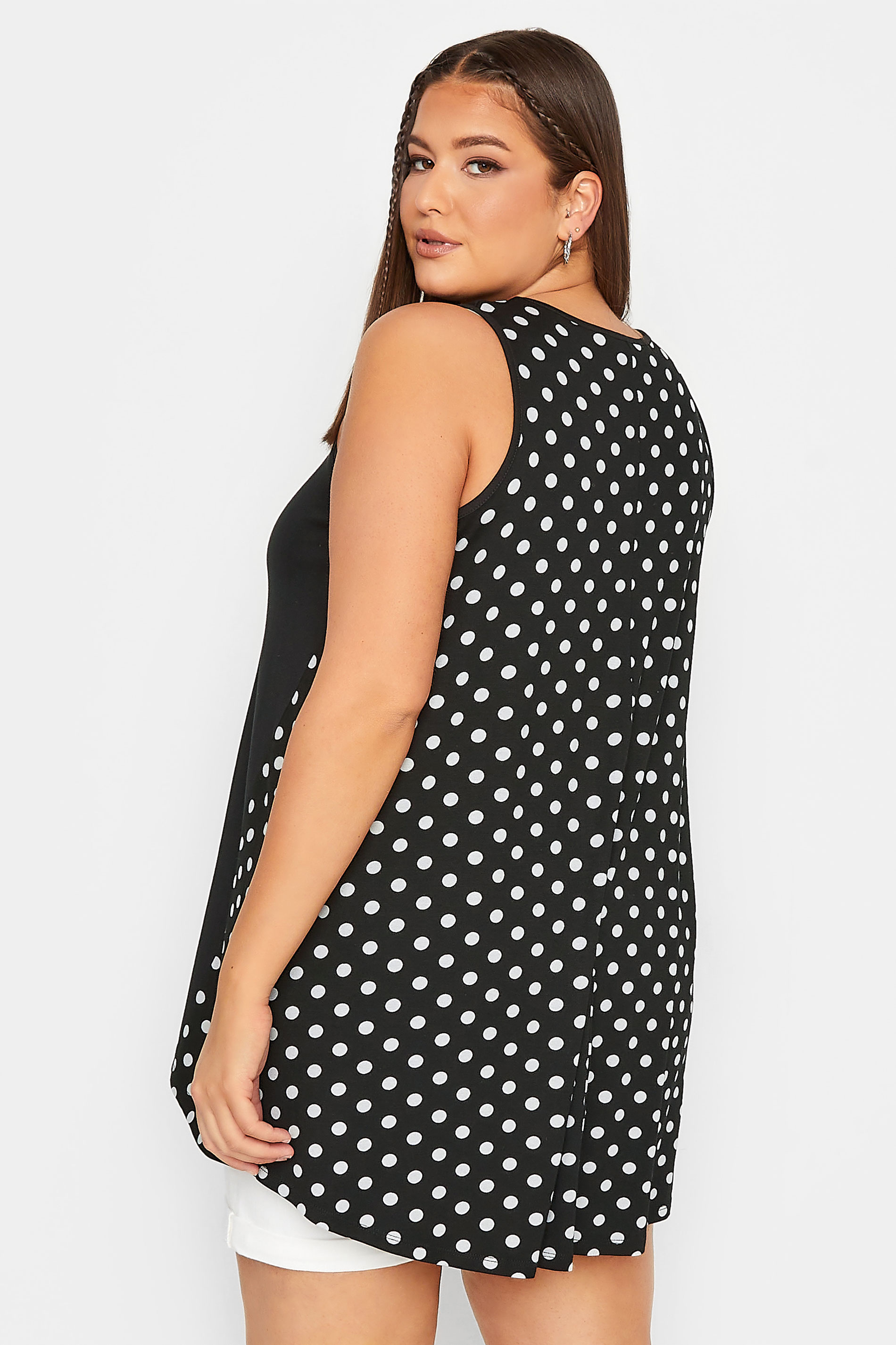YOURS Curve Plus Size Black Polka Dot Print Back Vest Top | Yours Clothing  3