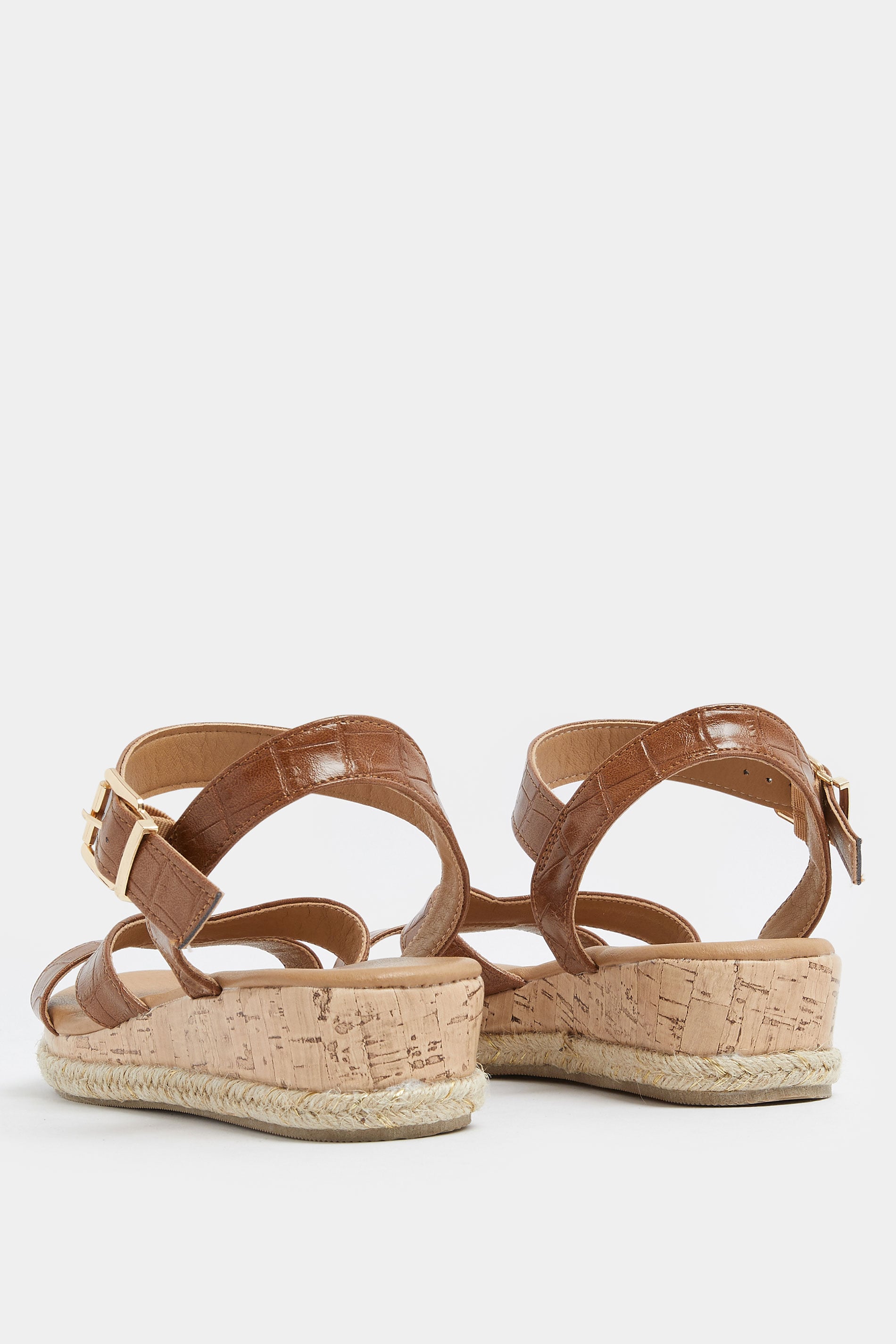 Brown Plaited Wedge Sandals In Wide E Fit  | Yours Clothing 4