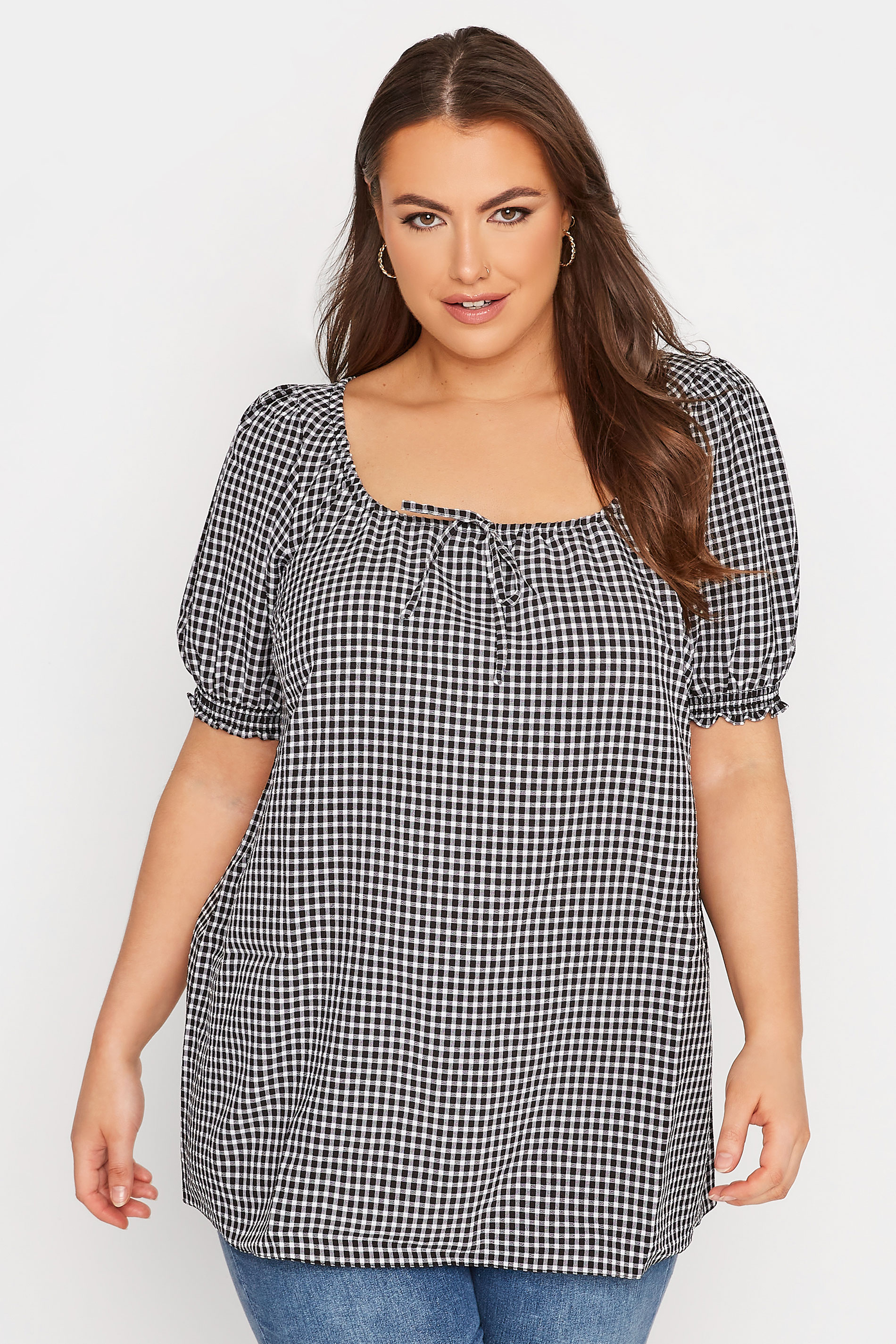 Black Gingham Longline Gypsy Top 