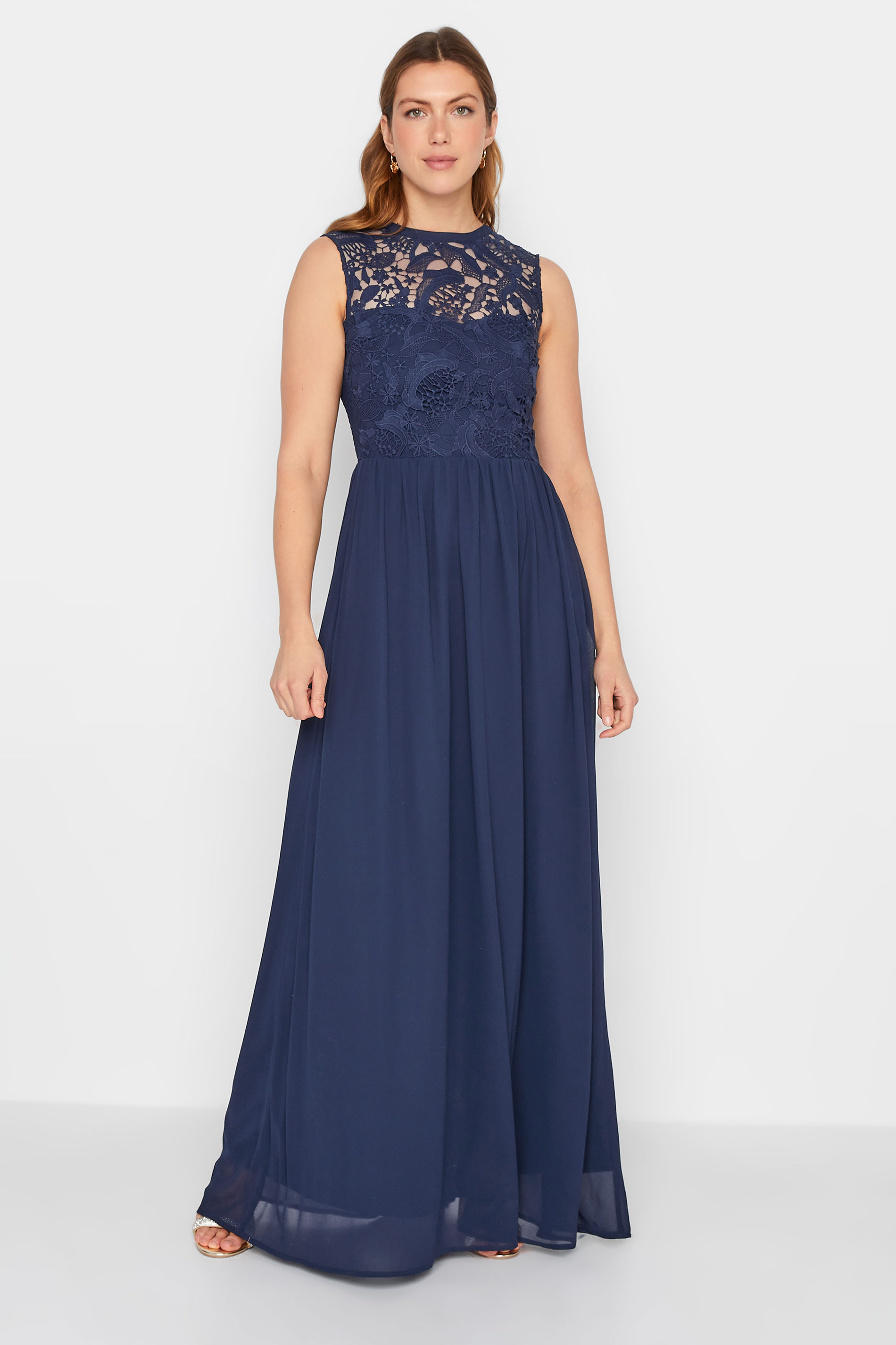 LTS Tall Women's Navy Blue Lace Chiffon Maxi Dress | Long Tall Sally  2
