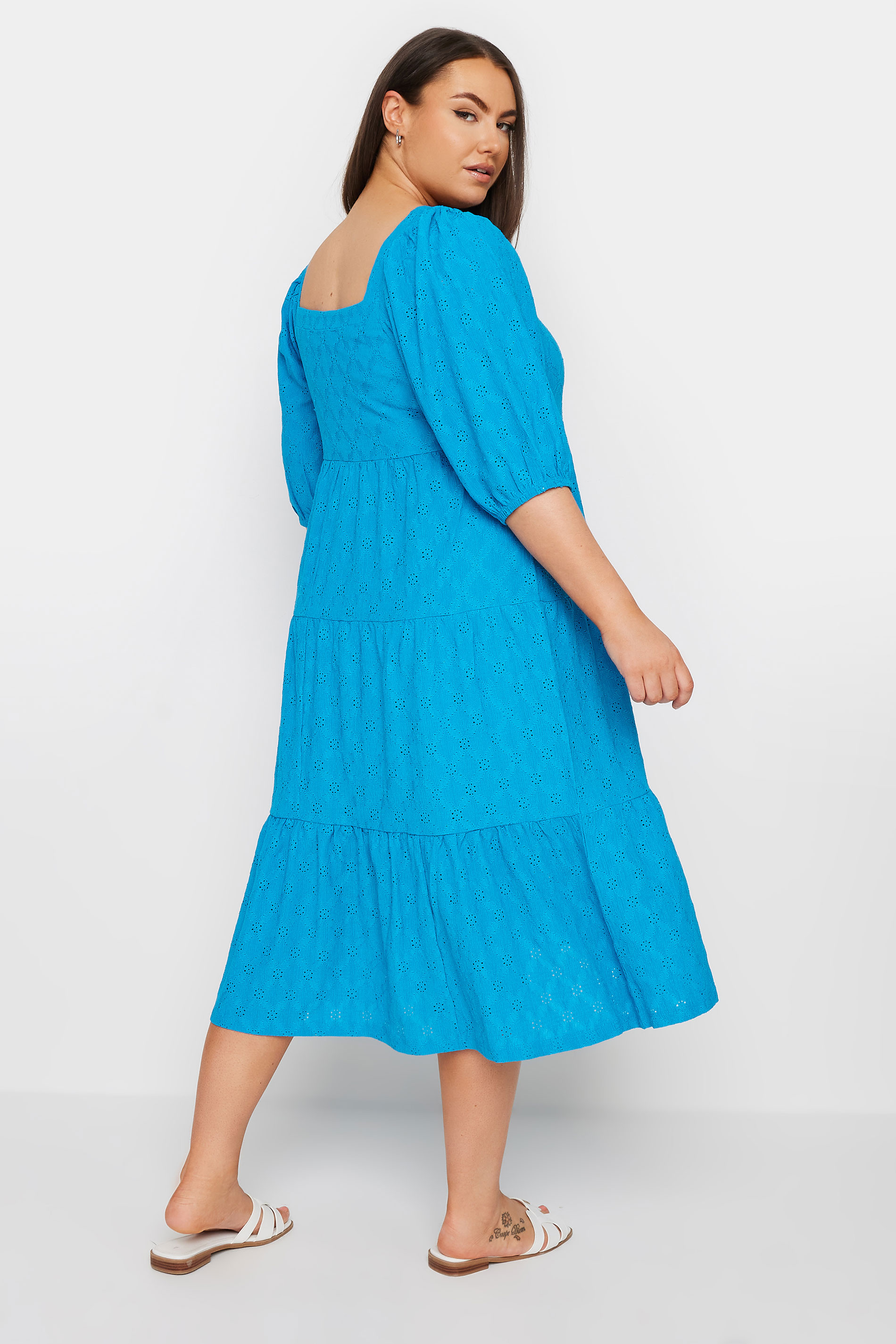 YOURS Plus Size Blue Broderie Anglaise Button Front Dress | Yours Clothing 3