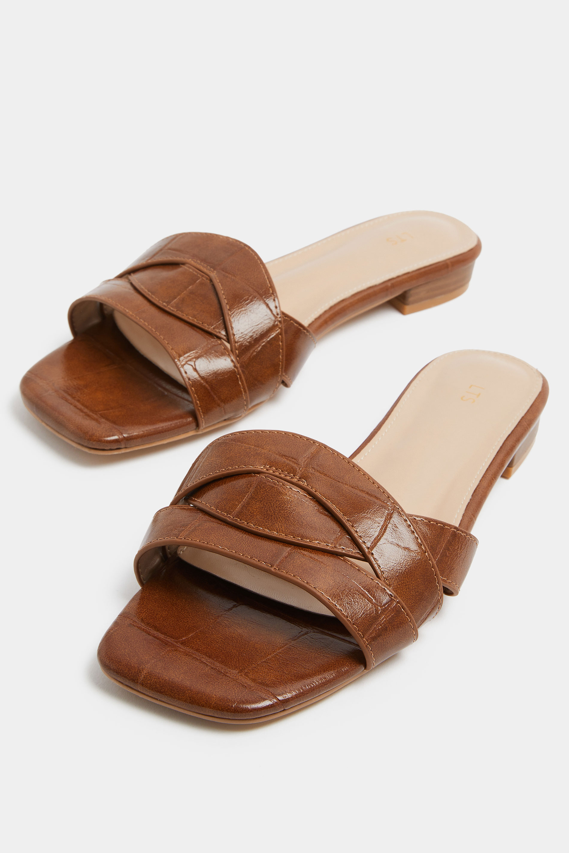 LTS Brown Twisted Block Mule Sandals In Standard Fit | Long Tall Sally 6
