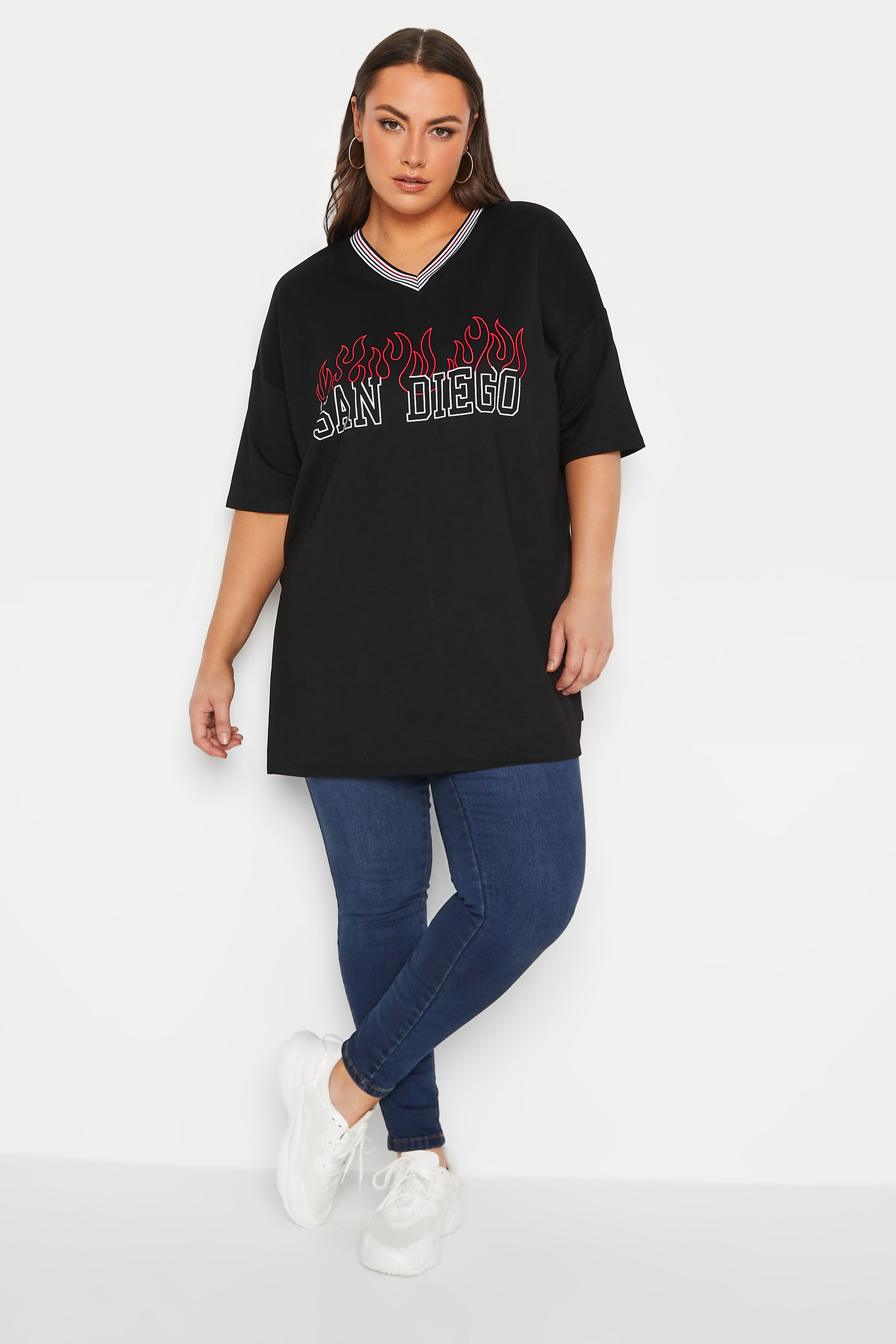 YOURS Curve Plus Size Black 'San Diego' Slogan T-Shirt | Yours Clothing  2