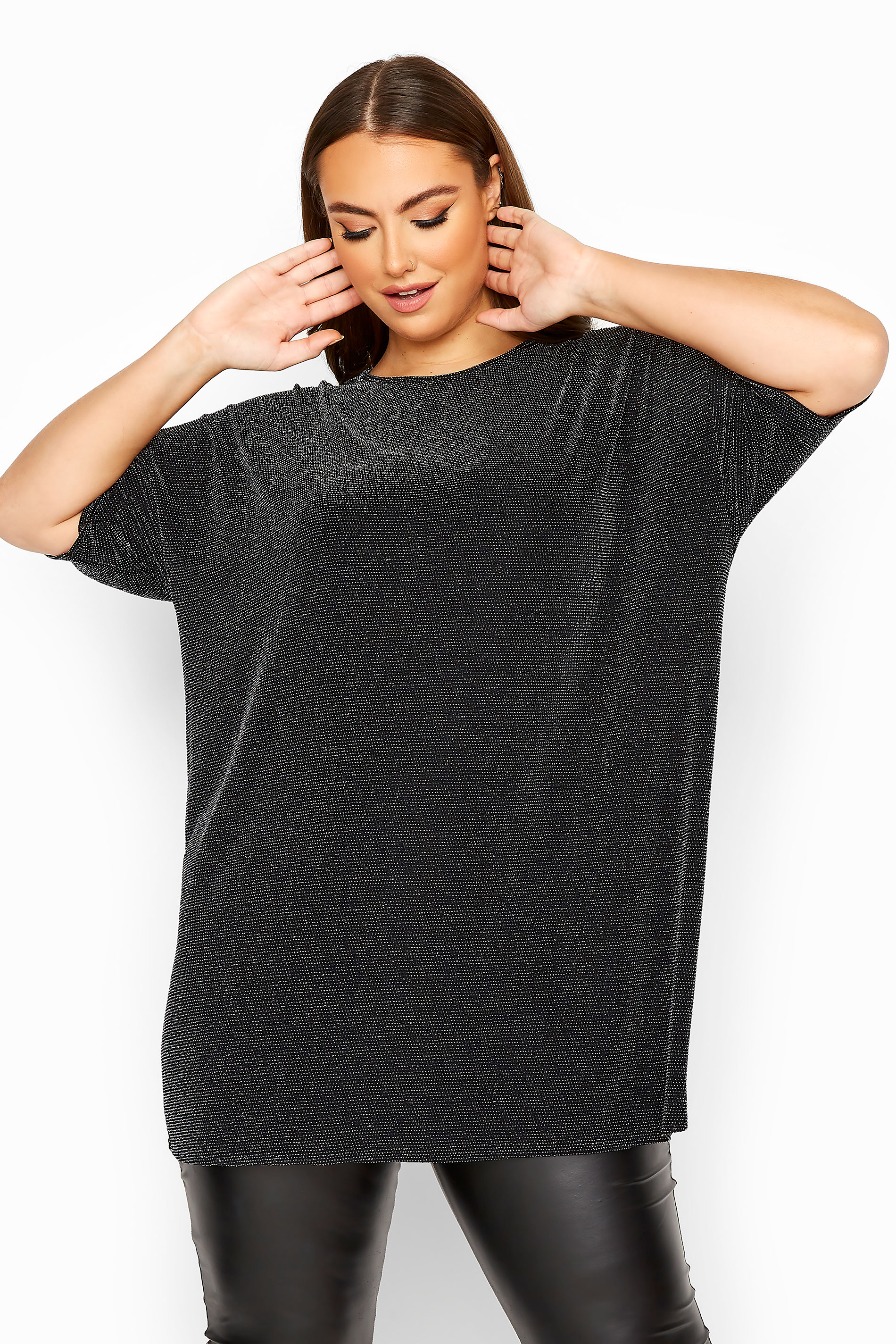 LIMITED COLLECTION Black Metallic Oversized Top | Yours Clothing