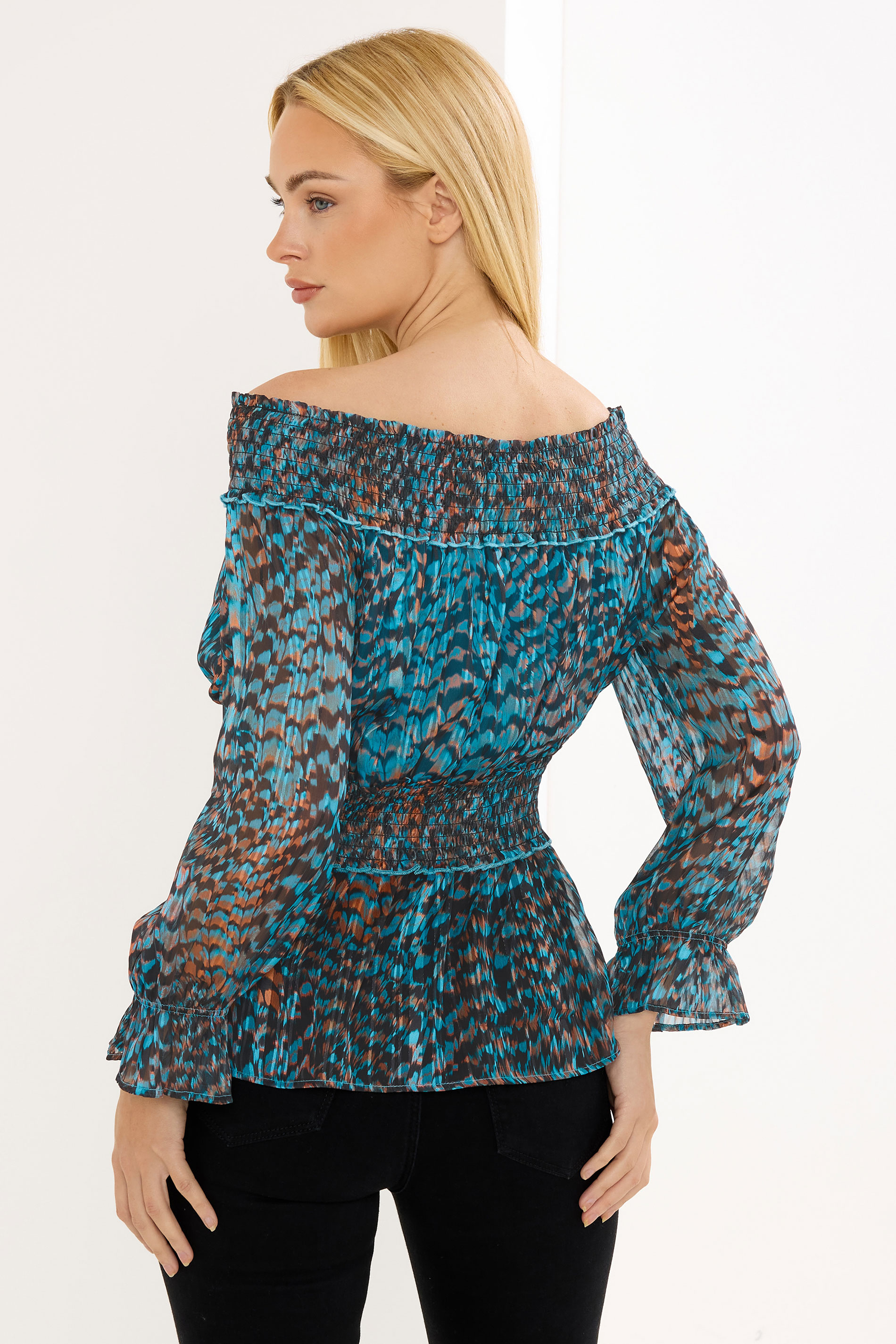 STAR Teal Blue Printed Bardot Top | StarByJM 1