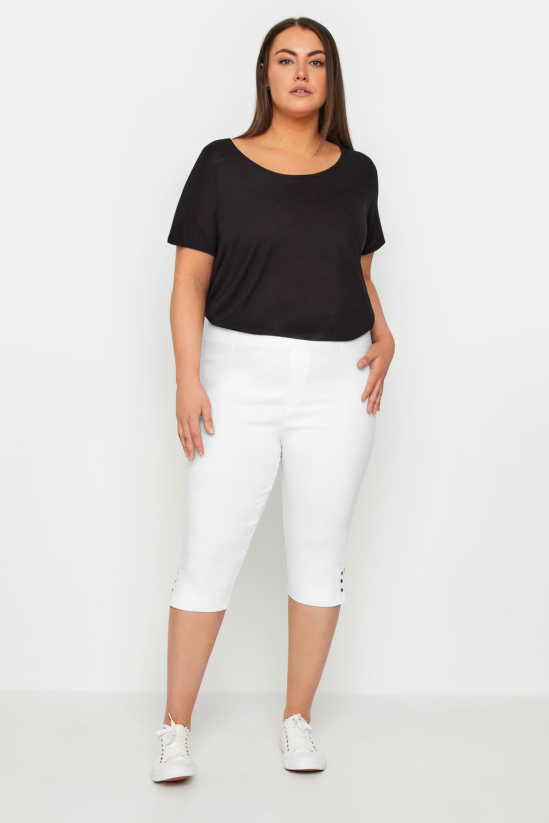Evans White Cut Out Stud Cropped Leggings 2
