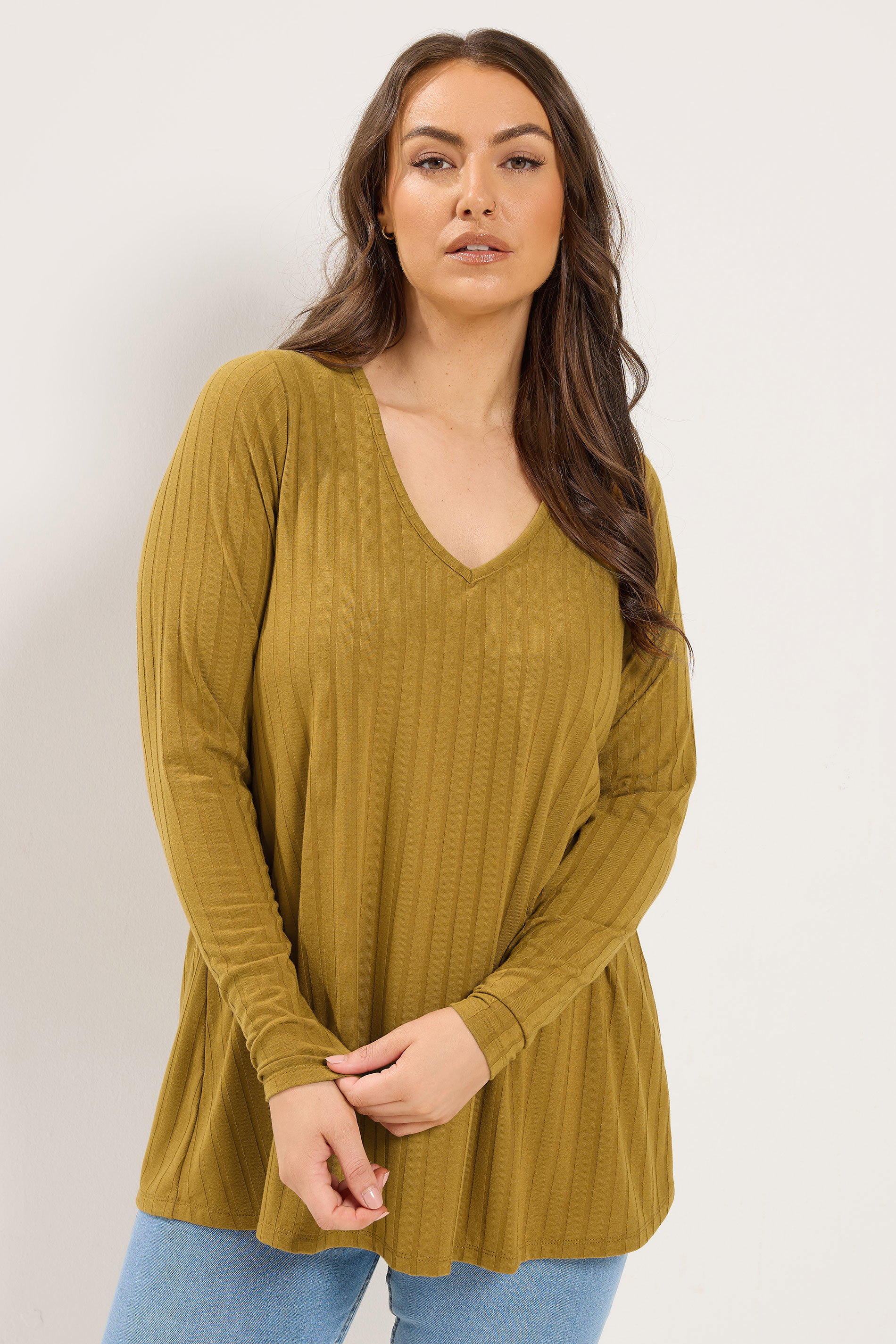 YOURS Plus Size Yellow Ribbed Long Sleeve Top | Yours Clothing 3