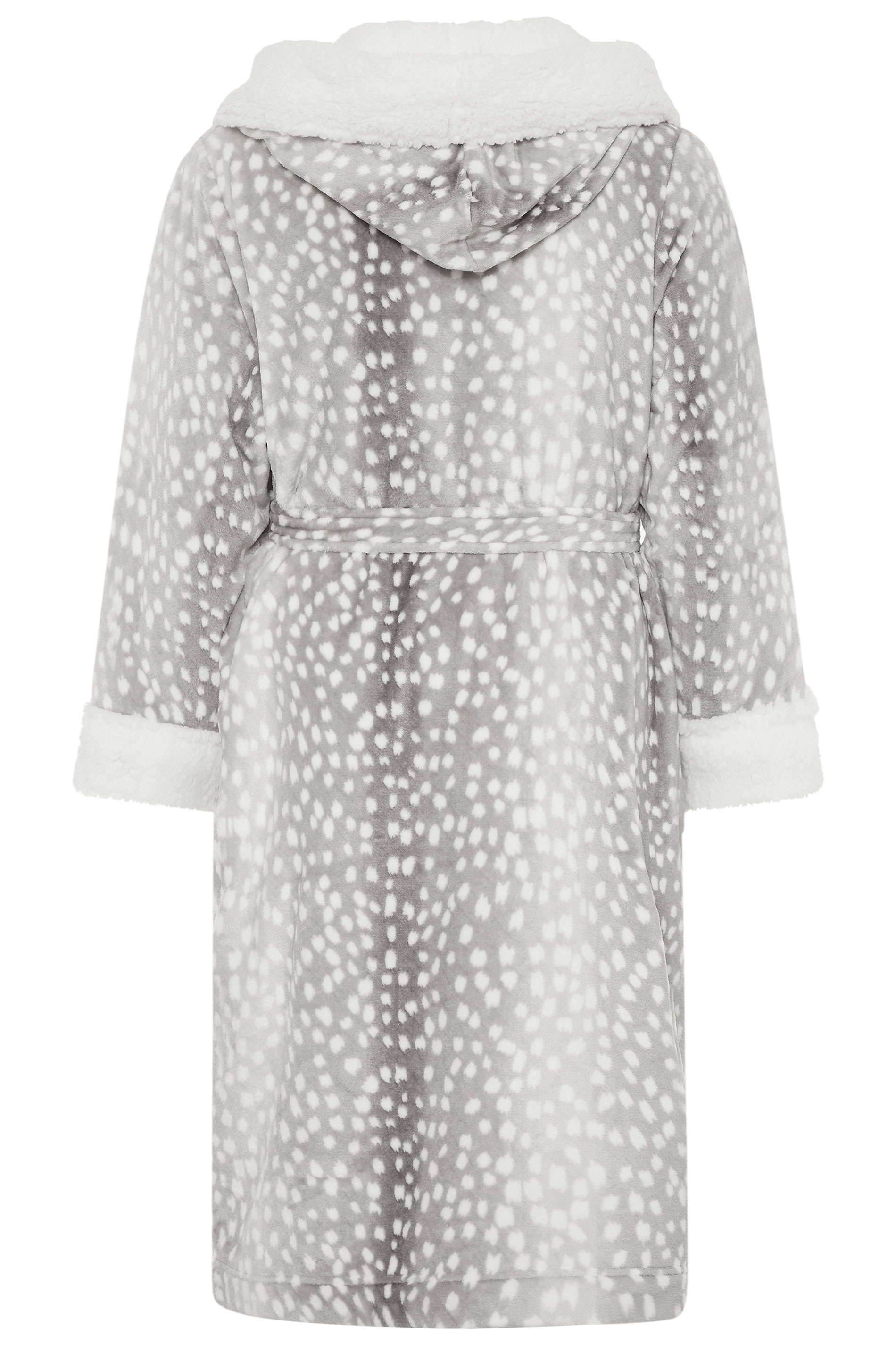 Grey Spotted Faux Fur Dressing Gown | Yours Clothing