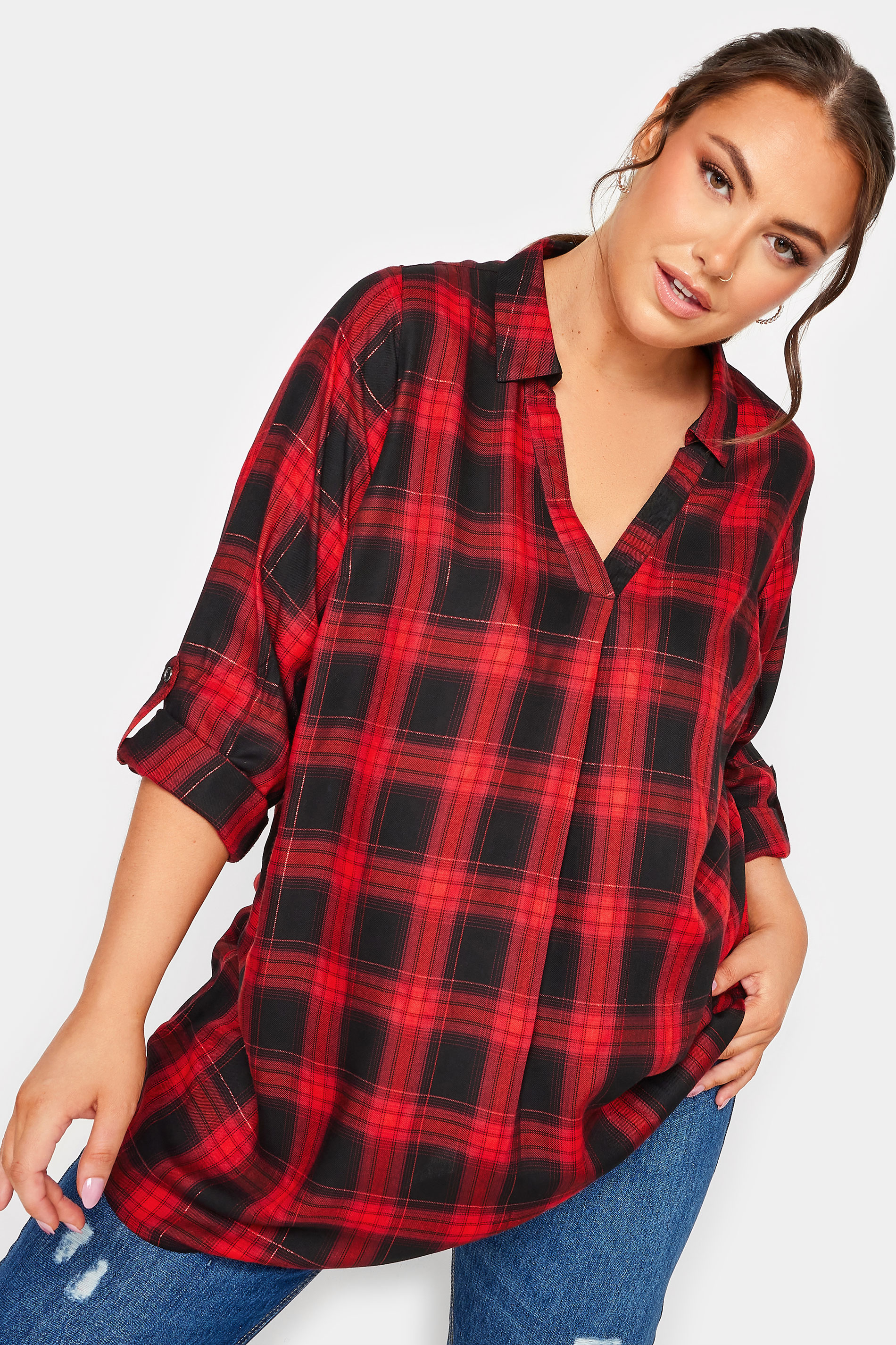 YOURS Curve Plus Size Red Check Print Shirt | Yours Clothing  2