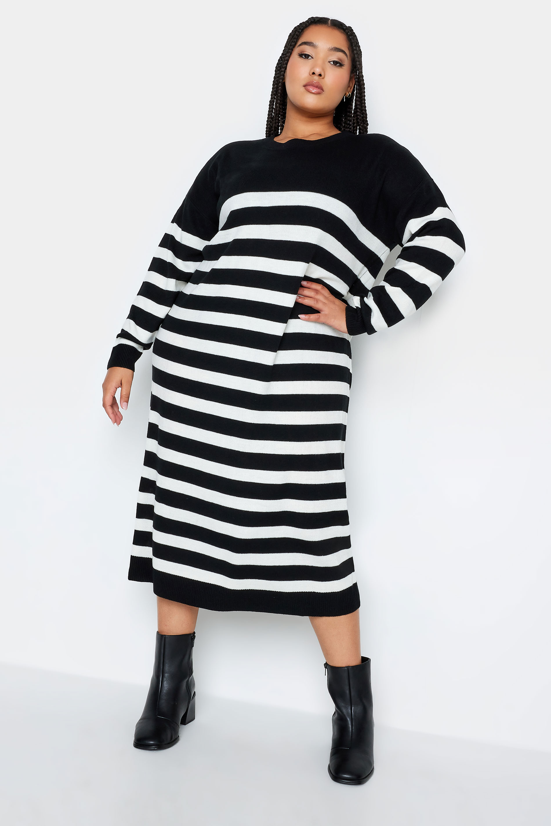 Plus Size YOURS Curve Black Stripe Jumper Dress | Yours Clothing  1