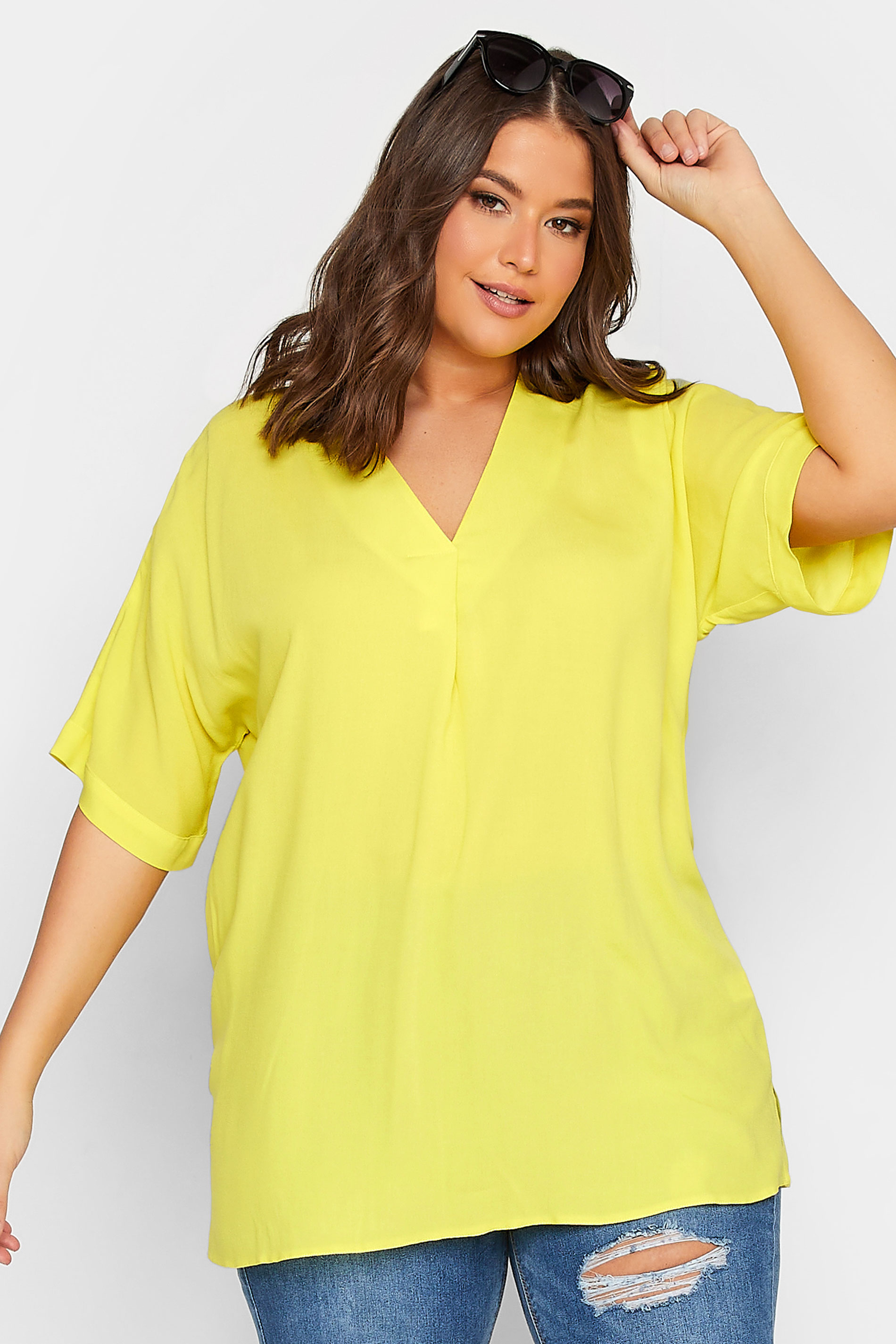 YOURS Curve Plus Size Light Pink V-Neck Top | Yours Clothing