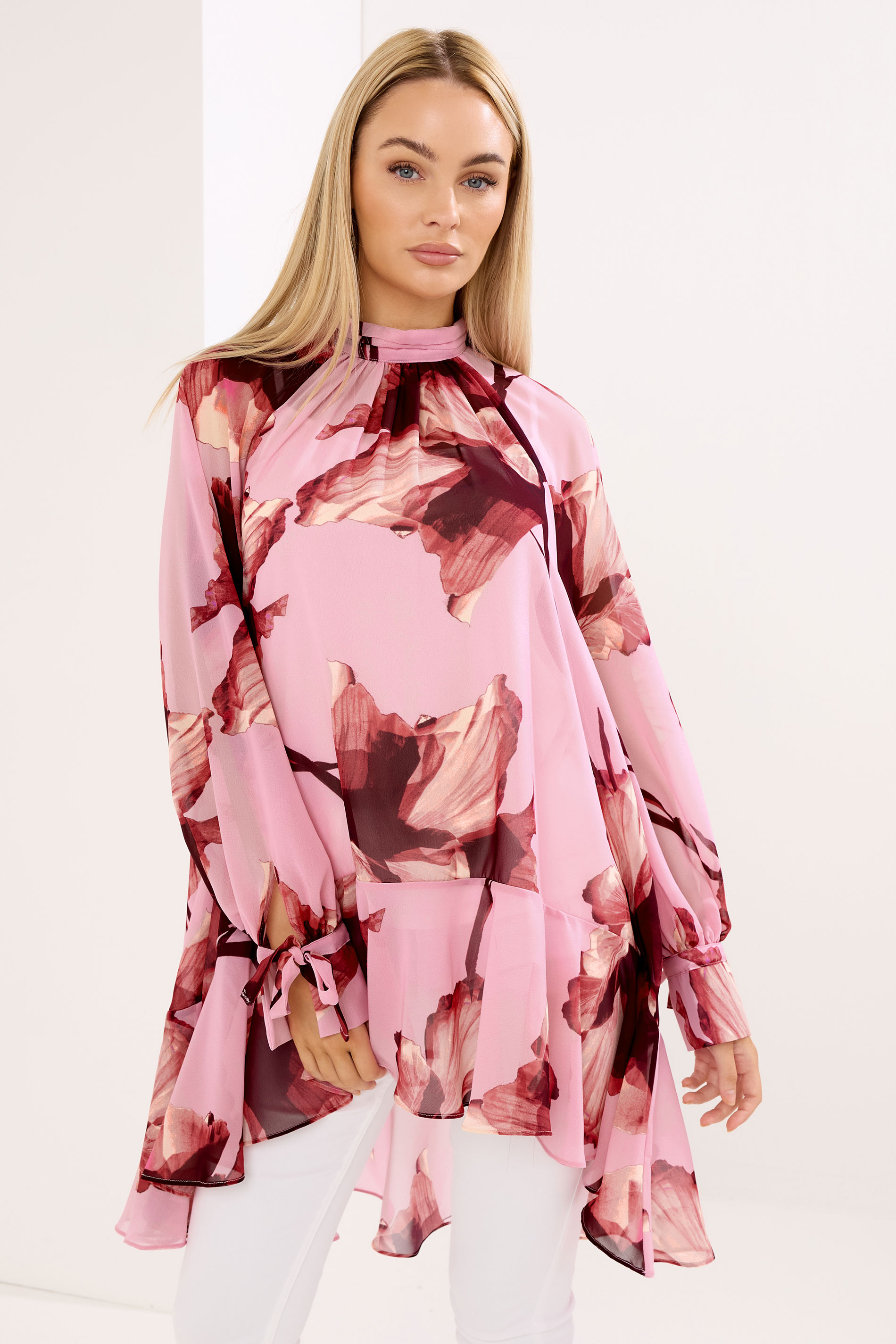 STAR Pink Floral Print Dipped Hem Tunic Top | StarByJM 3