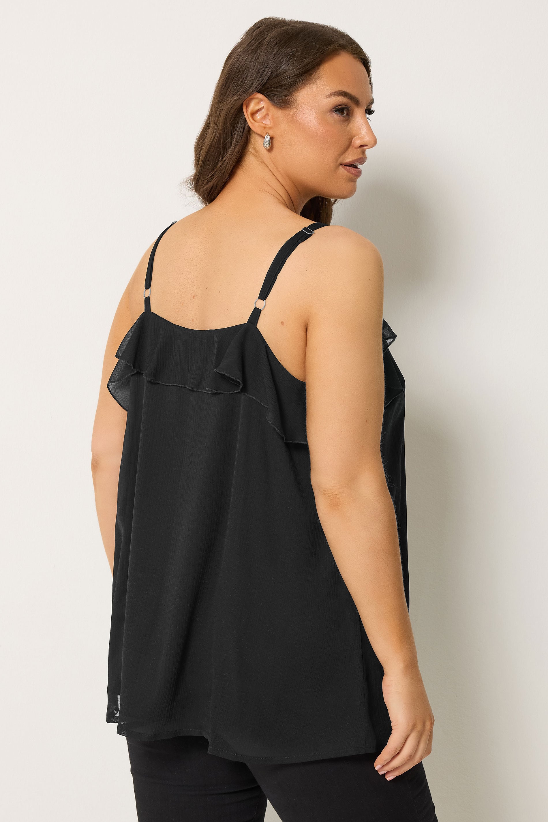 YOURS Plus Size Black Ruffle Vest Top | Yours Clothing 4