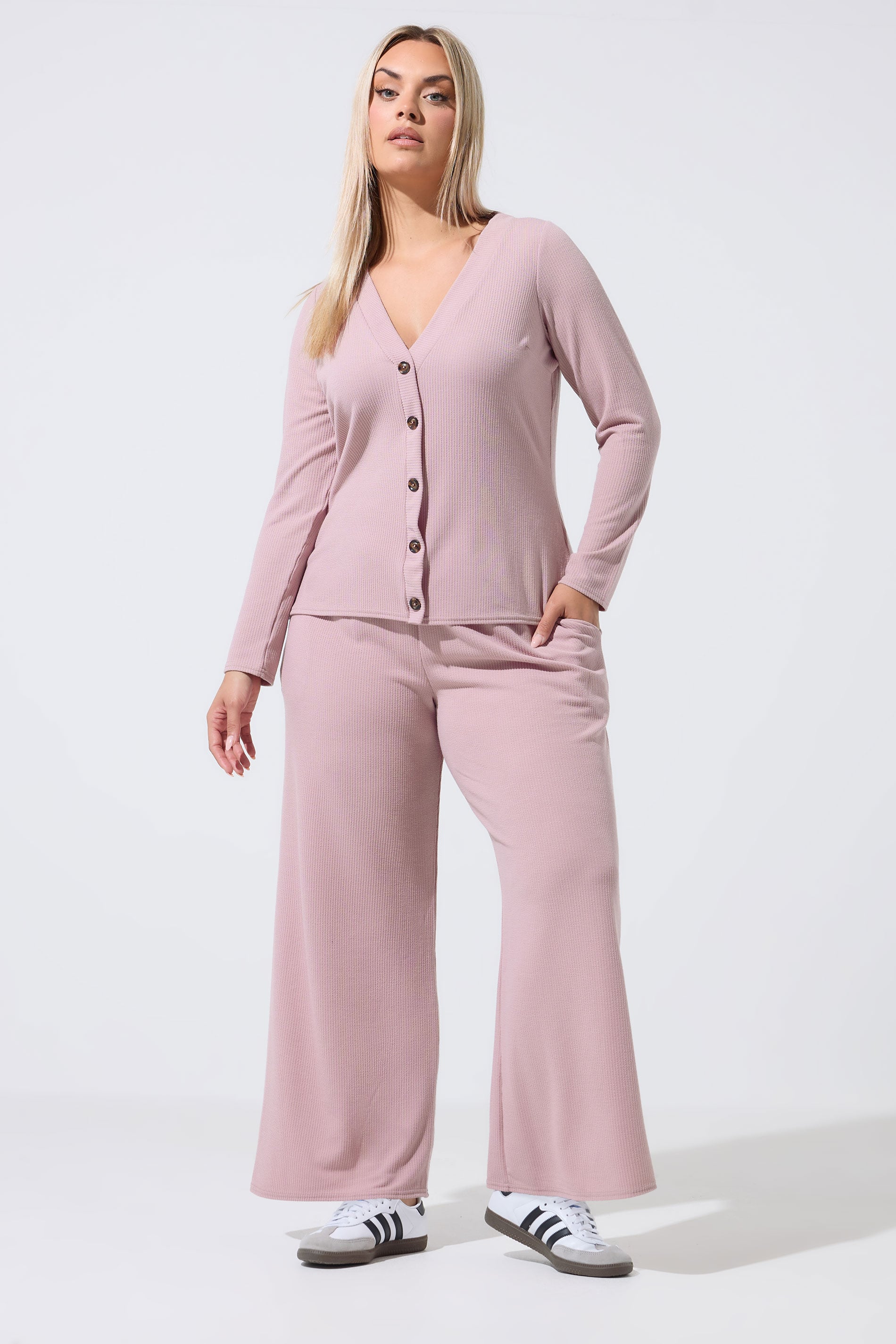 LIMITED COLLECTION Plus Size Pink Crinkle Wide Leg Trousers | Yours Clothing 3