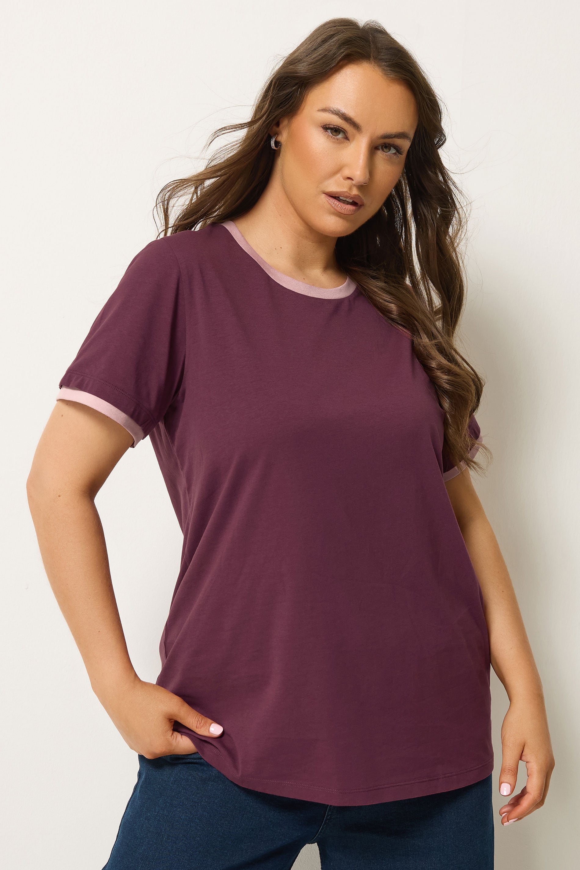 YOURS Plus Size Purple Contrast Trim T-Shirt | Yours Clothing 3