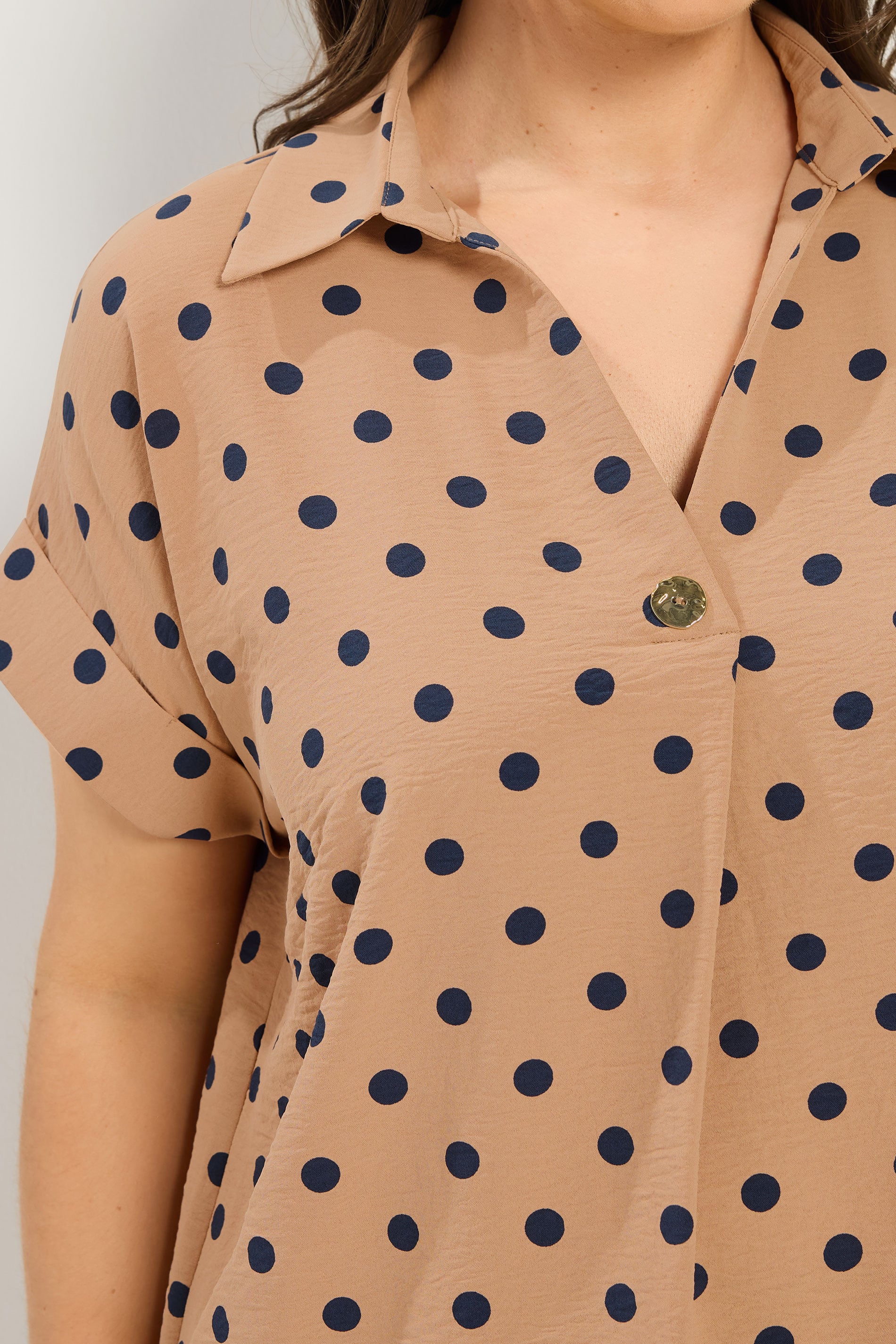 YOURS Plus Size Natural Brown Polka Dot Pleat Front Shirt | Yours Clothing 4