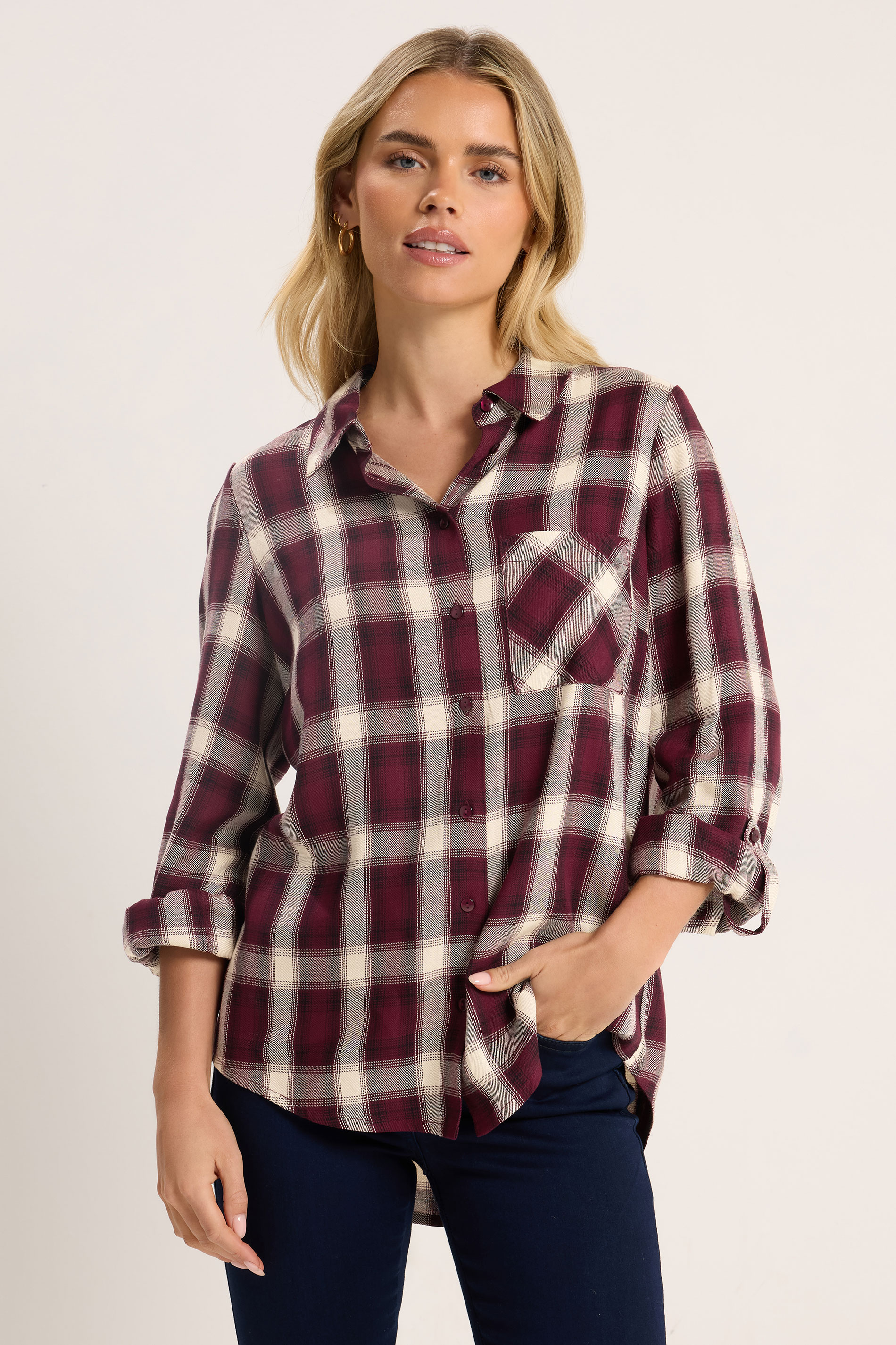 M&Co Petite Berry Red Check Shirt | M&Co 3
