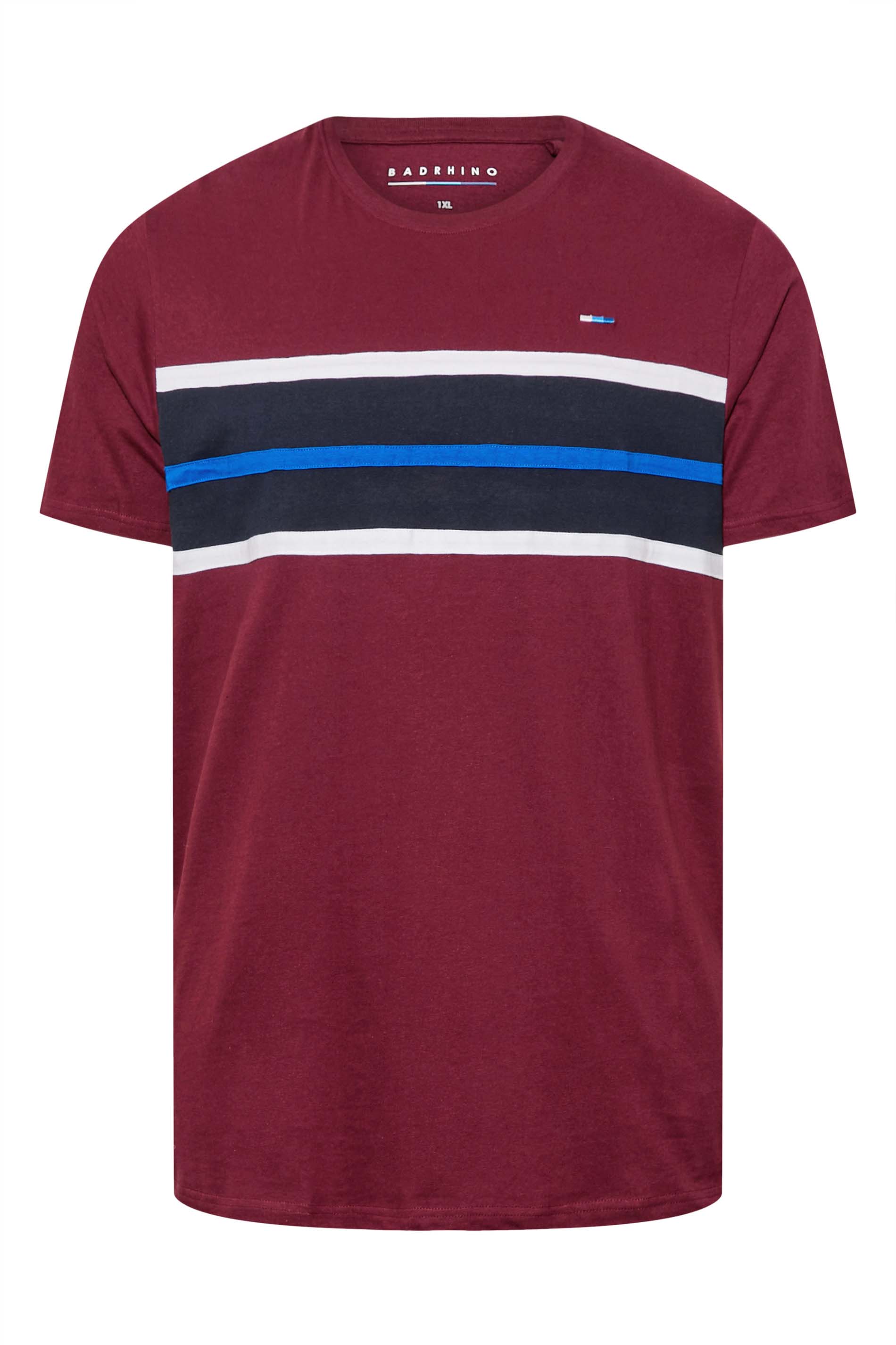 BadRhino Big & Tall Burgundy Red Colour Block Stripe T-Shirt | BadRhino 3