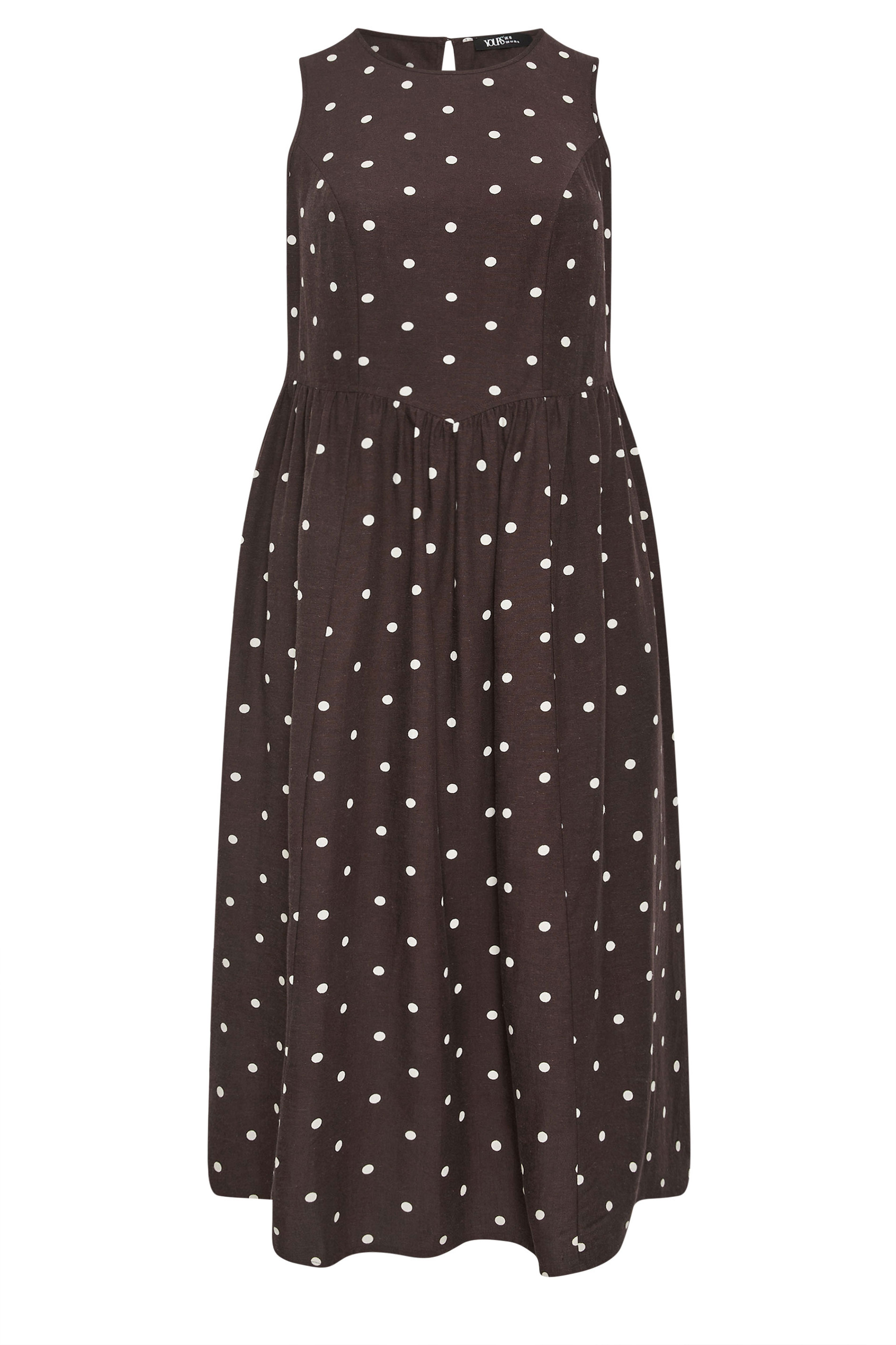 YOURS Plus Size Chocolate Brown Polka Dot Linen Maxi Dress | Yours Clothing