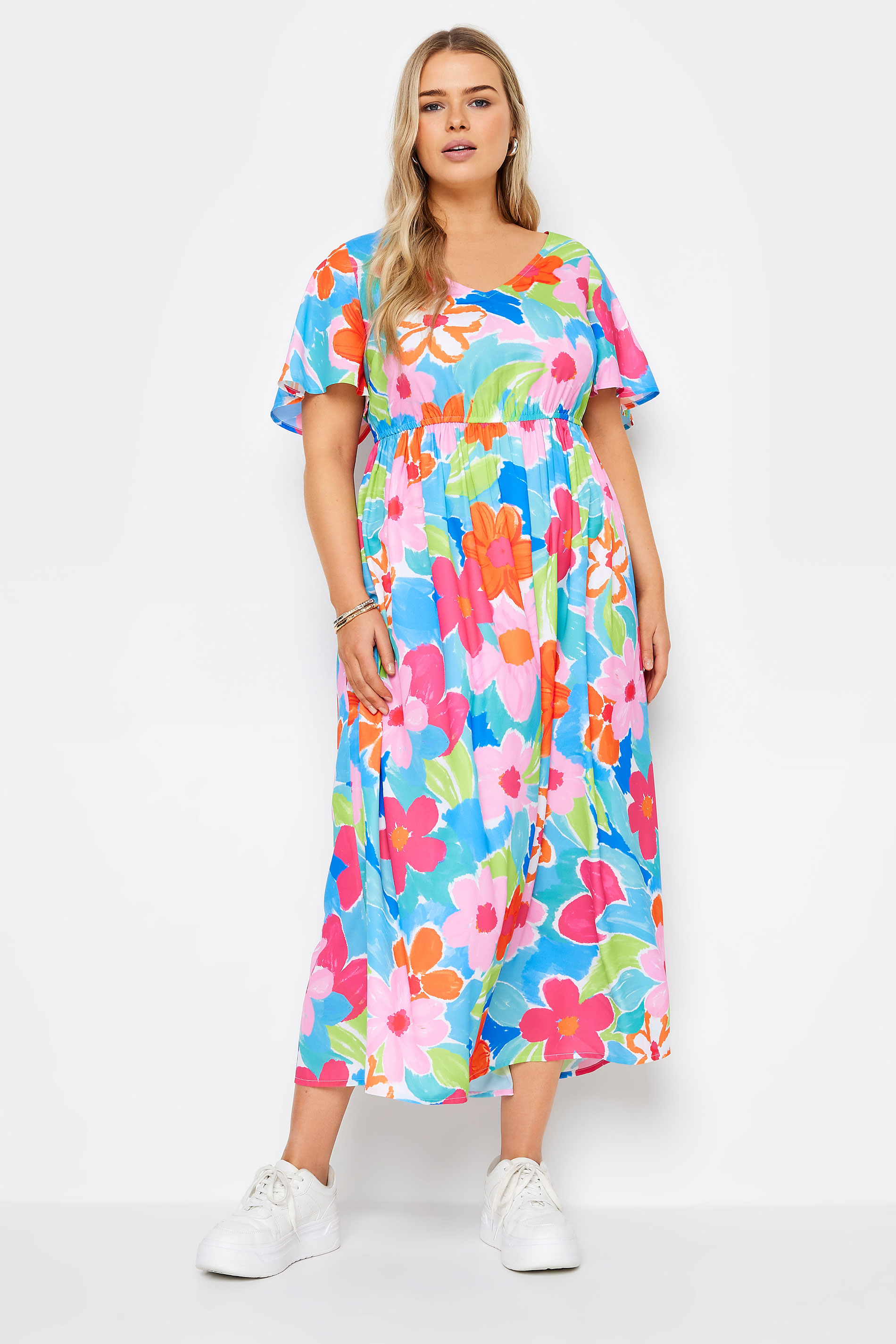 YOURS Plus Size Blue Floral Print Bow Back Midaxi Dress | Yours Clothing 3