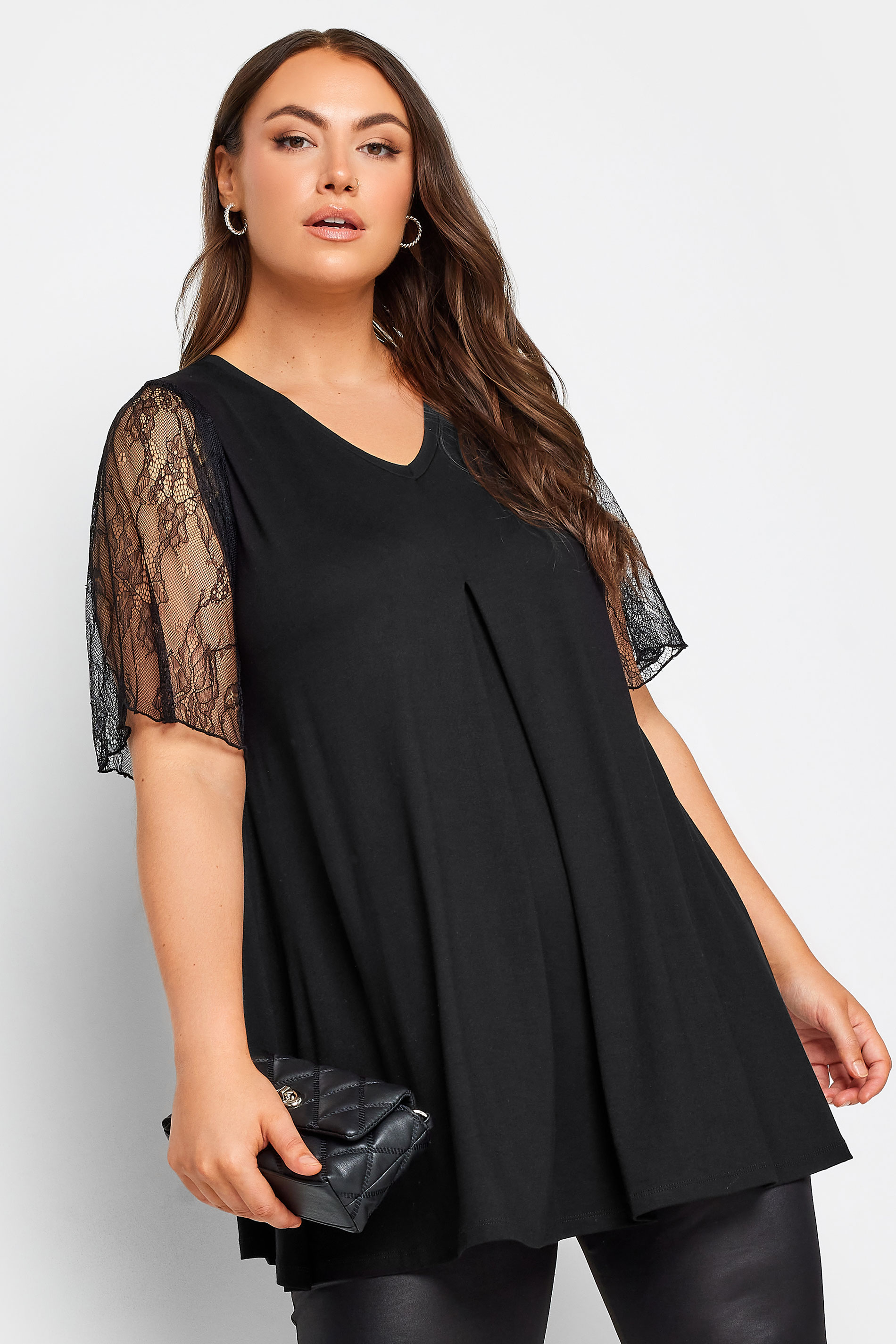 YOURS Curve Plus Size Black Lace Angel Sleeve Top | Yours Clothing  1