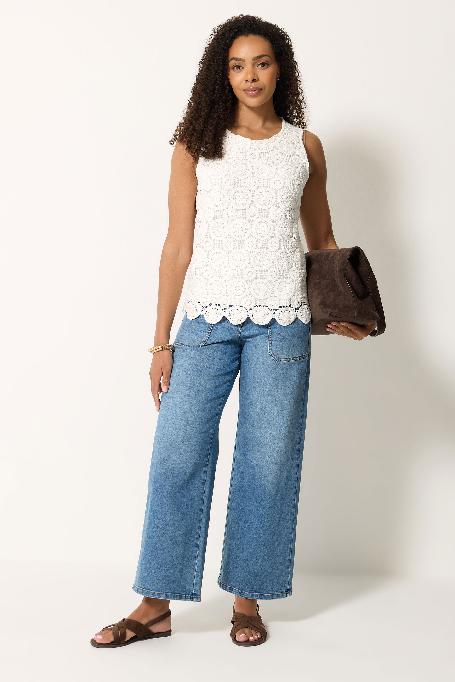 M&Co Ivory White Crochet Cotton Vest Top | M&Co 2