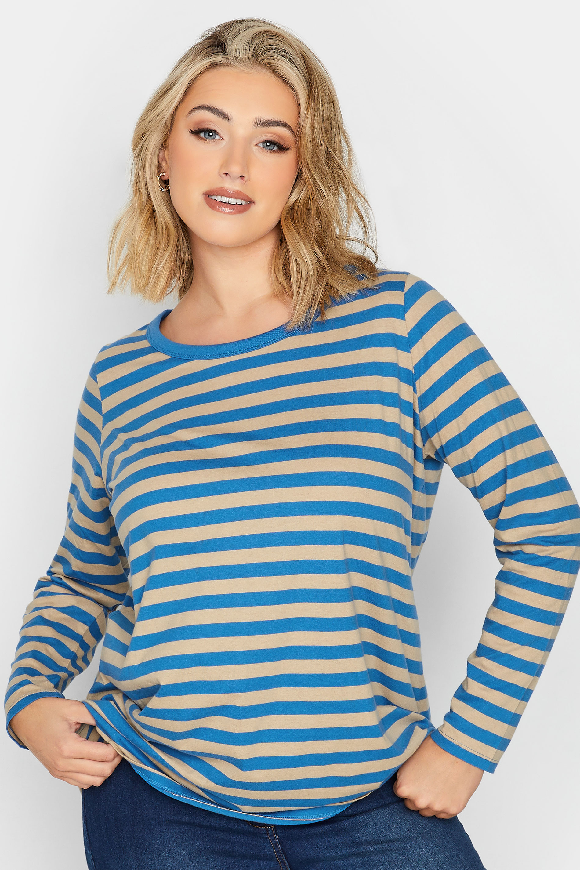 YOURS 2 PACK Blue & Black Long Sleeved T-Shirts | Yours Clothing 2