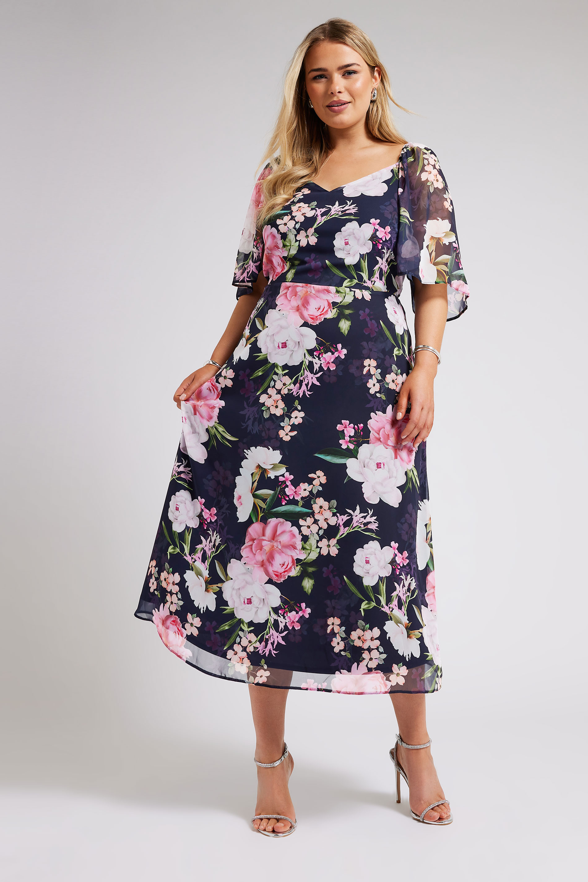 YOURS LONDON Plus Size Navy Blue Floral Print Maxi Dress | Yours Clothing 2