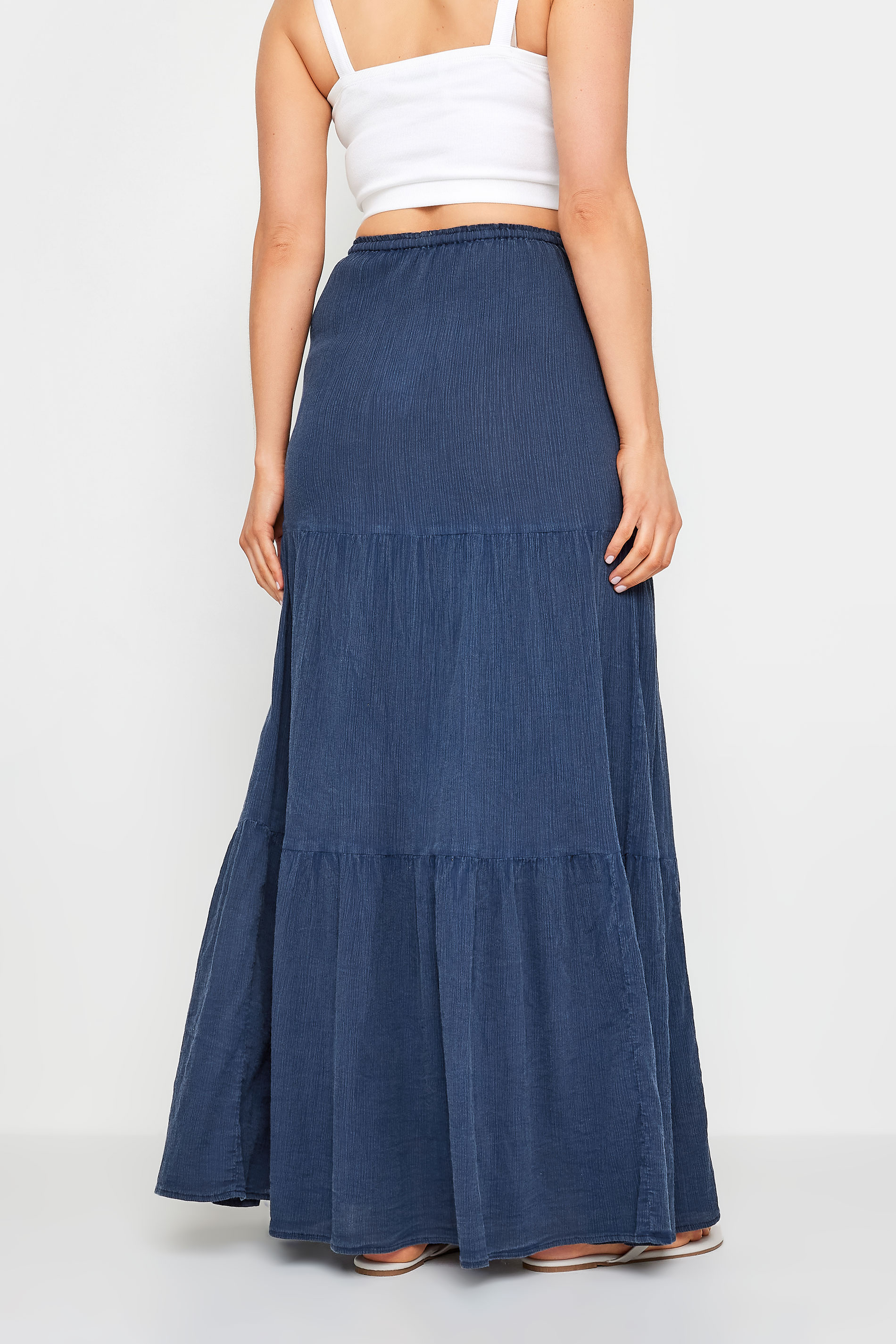 LTS Tall Women's Navy Blue Acid Wash Tiered Maxi Skirt | Long Tall Sally 3