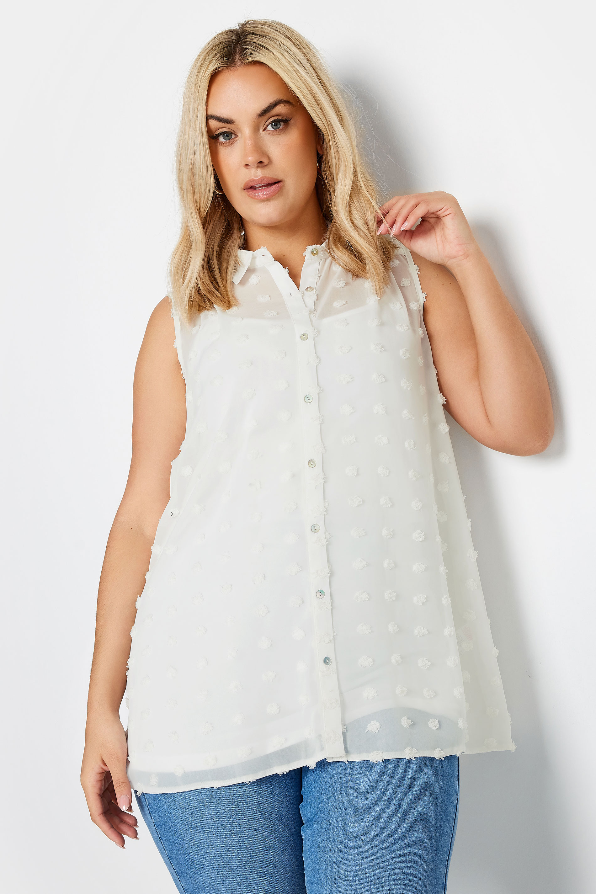 YOURS Plus Size White Sleeveless Shirt | Yours Clothing 1