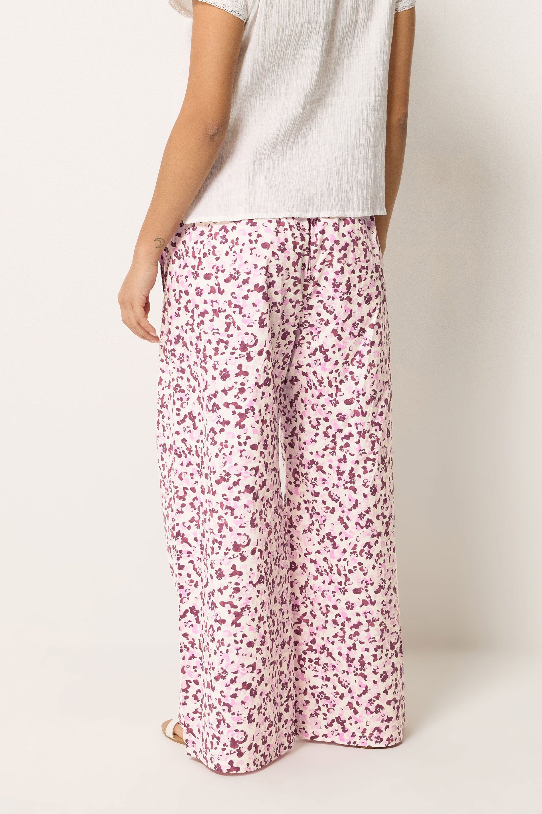 PixieGirl Petite Women's Pink Animal Print Wide Leg Trousers | PixieGirl  2