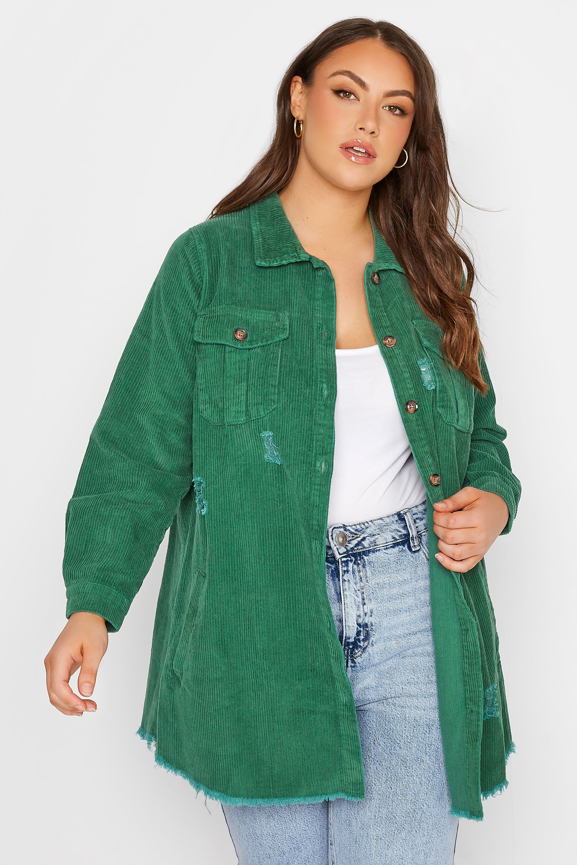 LIMITED COLLECTION Curve Green Ripped Cord Shacket 1