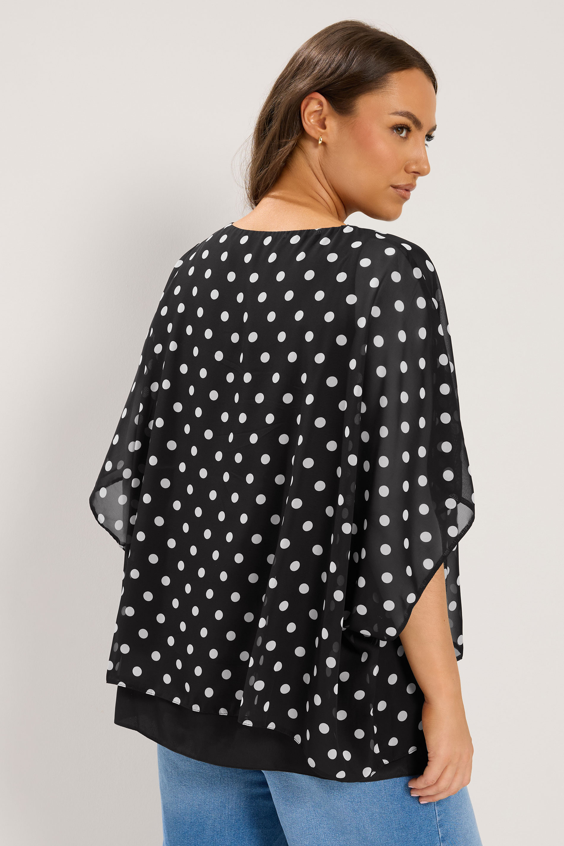 YOURS Plus Size Black Polka Dot Double Layer Top | Yours Clothing 2