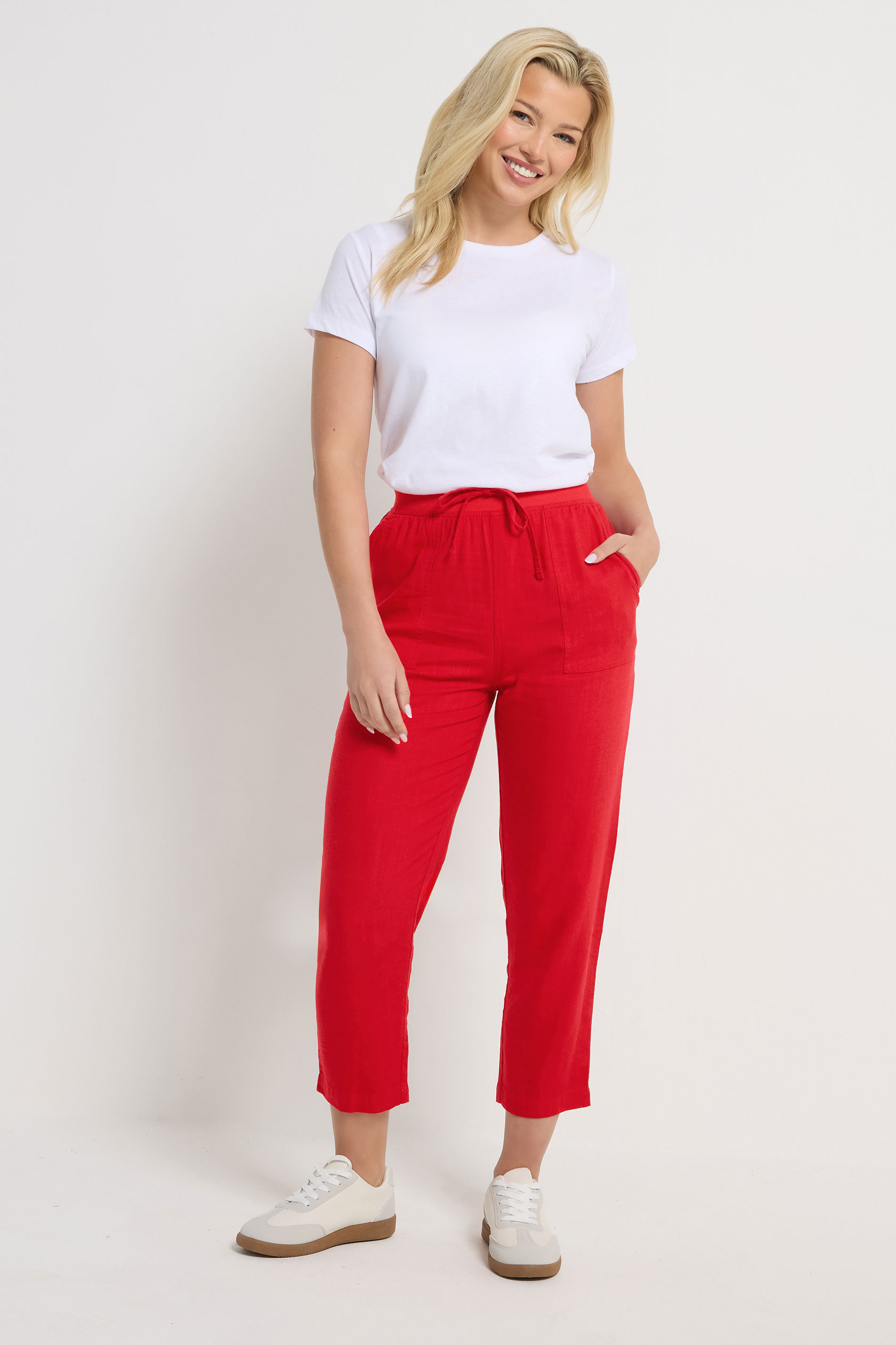 M&Co Red Linen Cropped Trousers | M&Co 2
