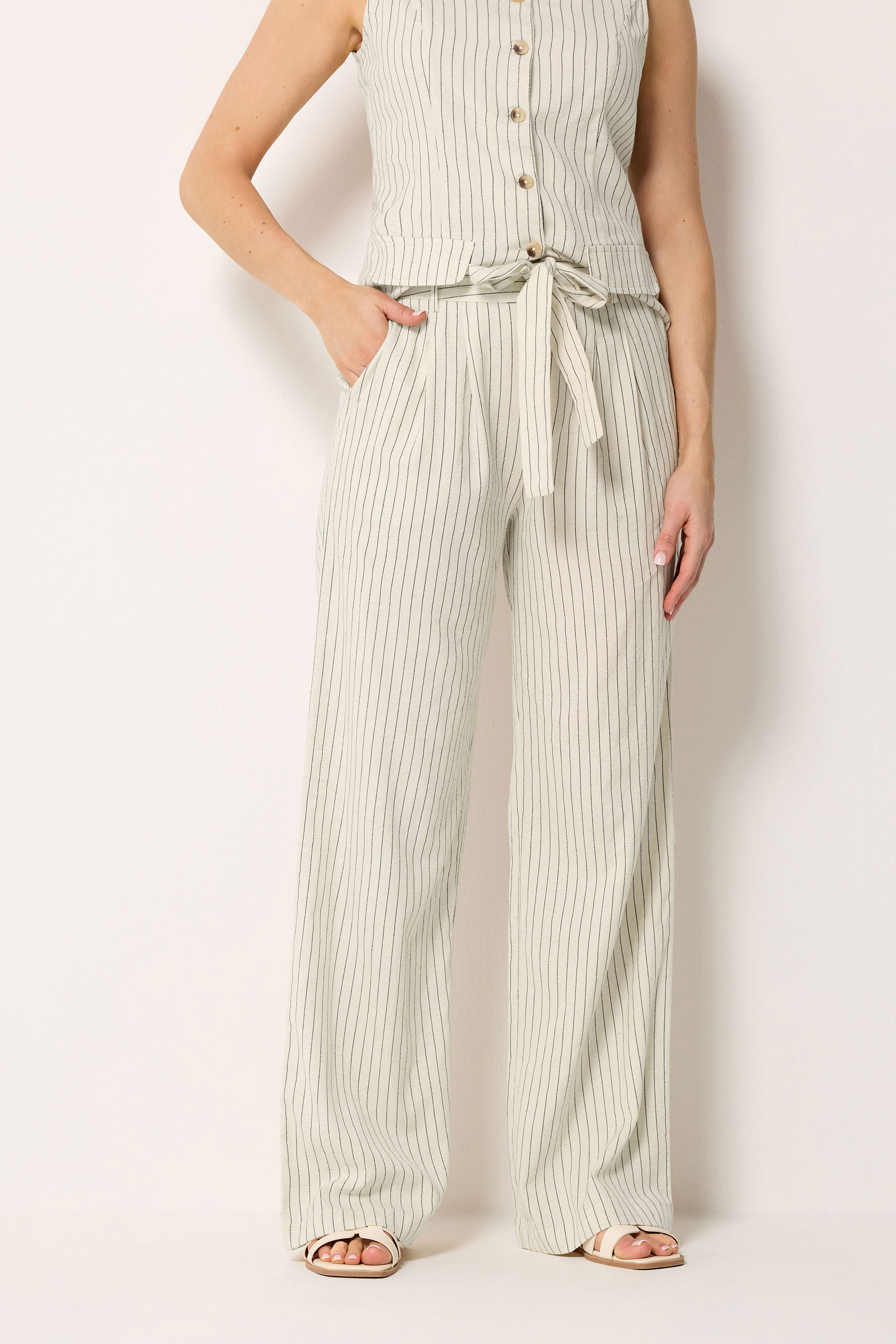LTS Tall Women's Set Ivory White Pinstripe Waistcoat & Wide Leg Trousers | Long Tall Sally 5