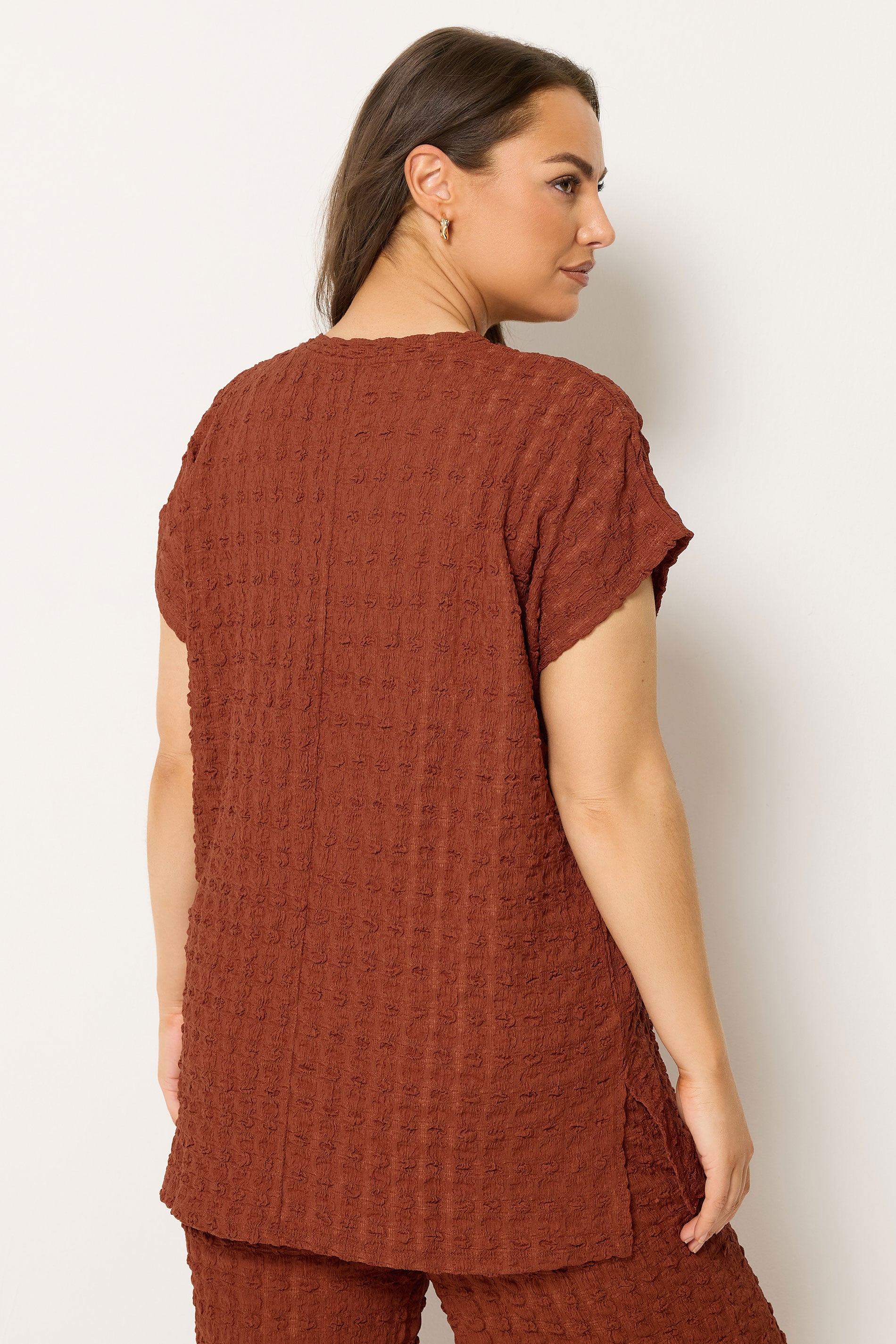 YOURS Plus Size Rust Orange Bubble Textured T-Shirt | Yours Clothing 2