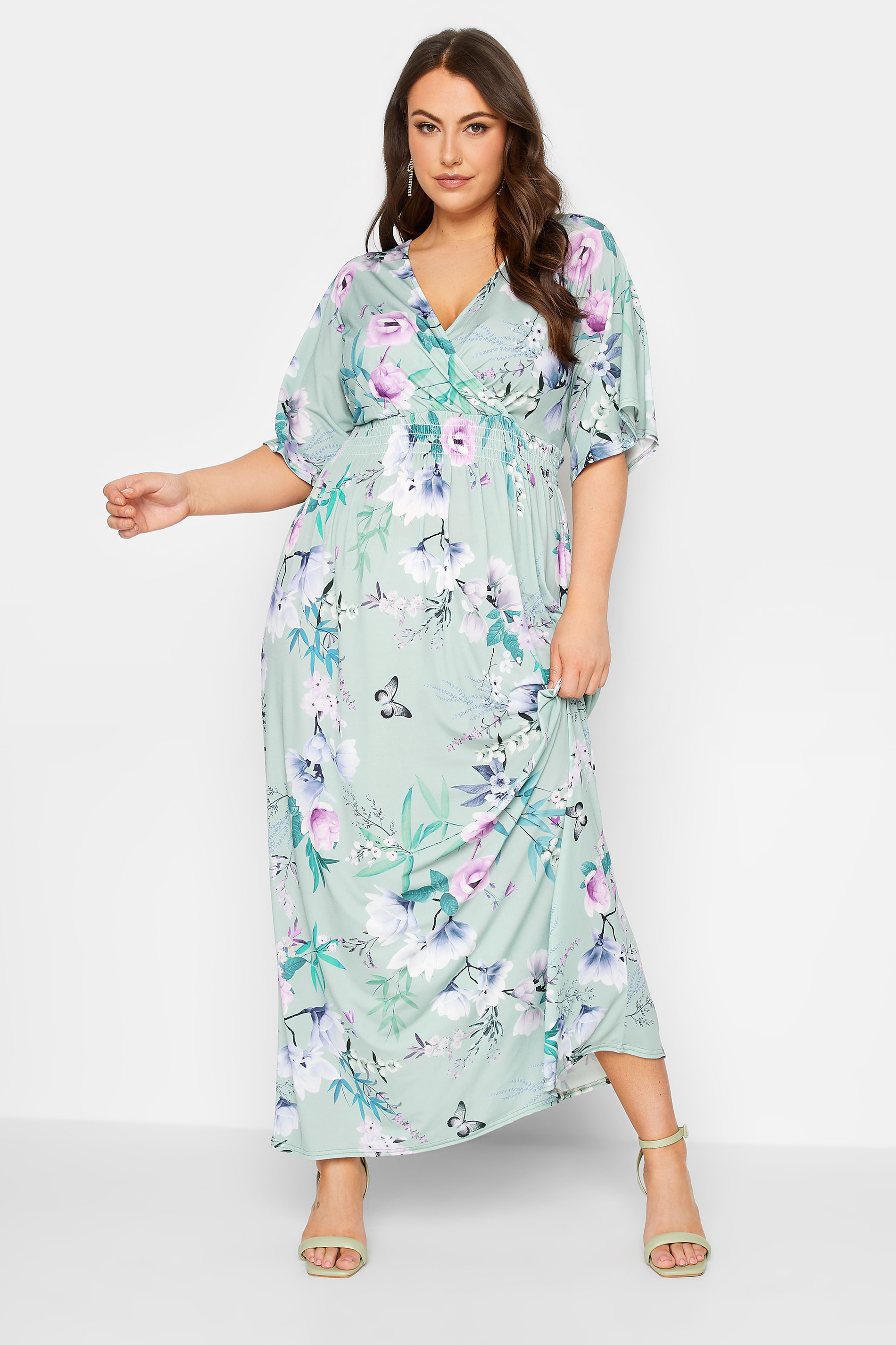 YOURS LONDON Plus Size Light Blue Floral Shirred Maxi Dress | Yours Clothing  2