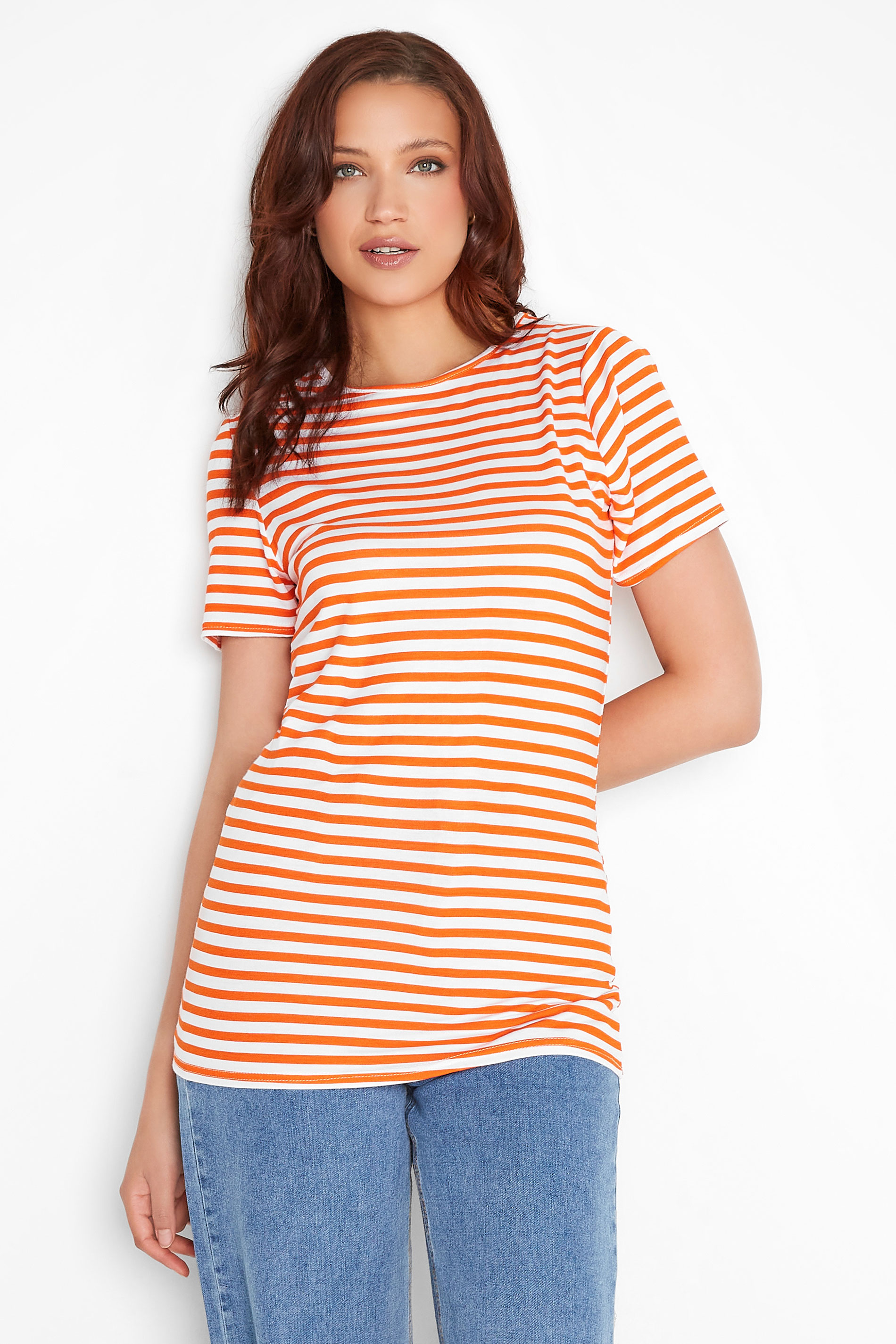 LTS Tall Women's Orange Stripe T-Shirt | Long Tall Sally  1