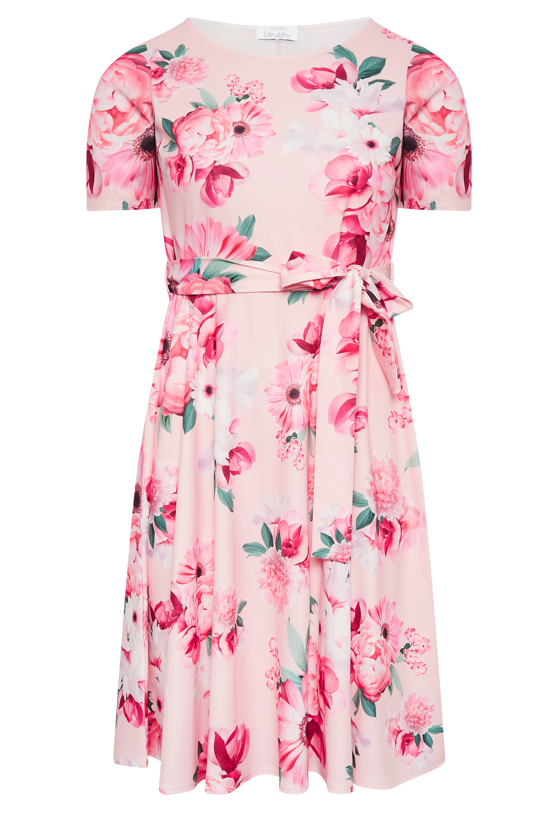 YOURS LONDON Plus Size Pink Floral Print Skater Dress | Yours Clothing