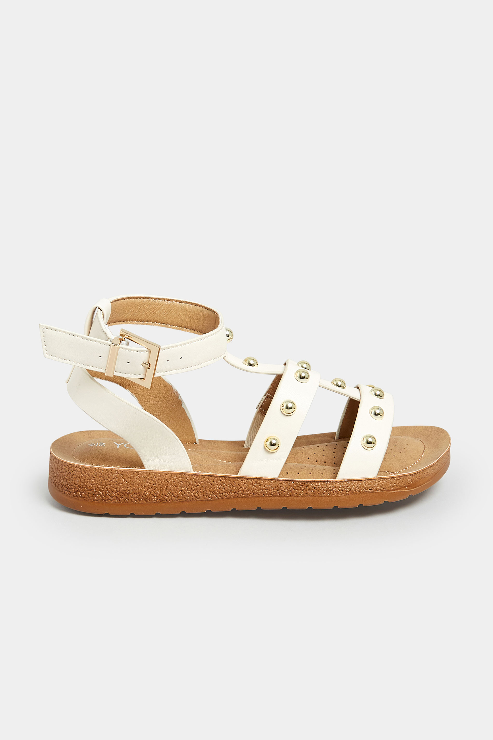 Cream Studden Gladiator Sandals In Extra Wide EEE Fit | Yours Clothing