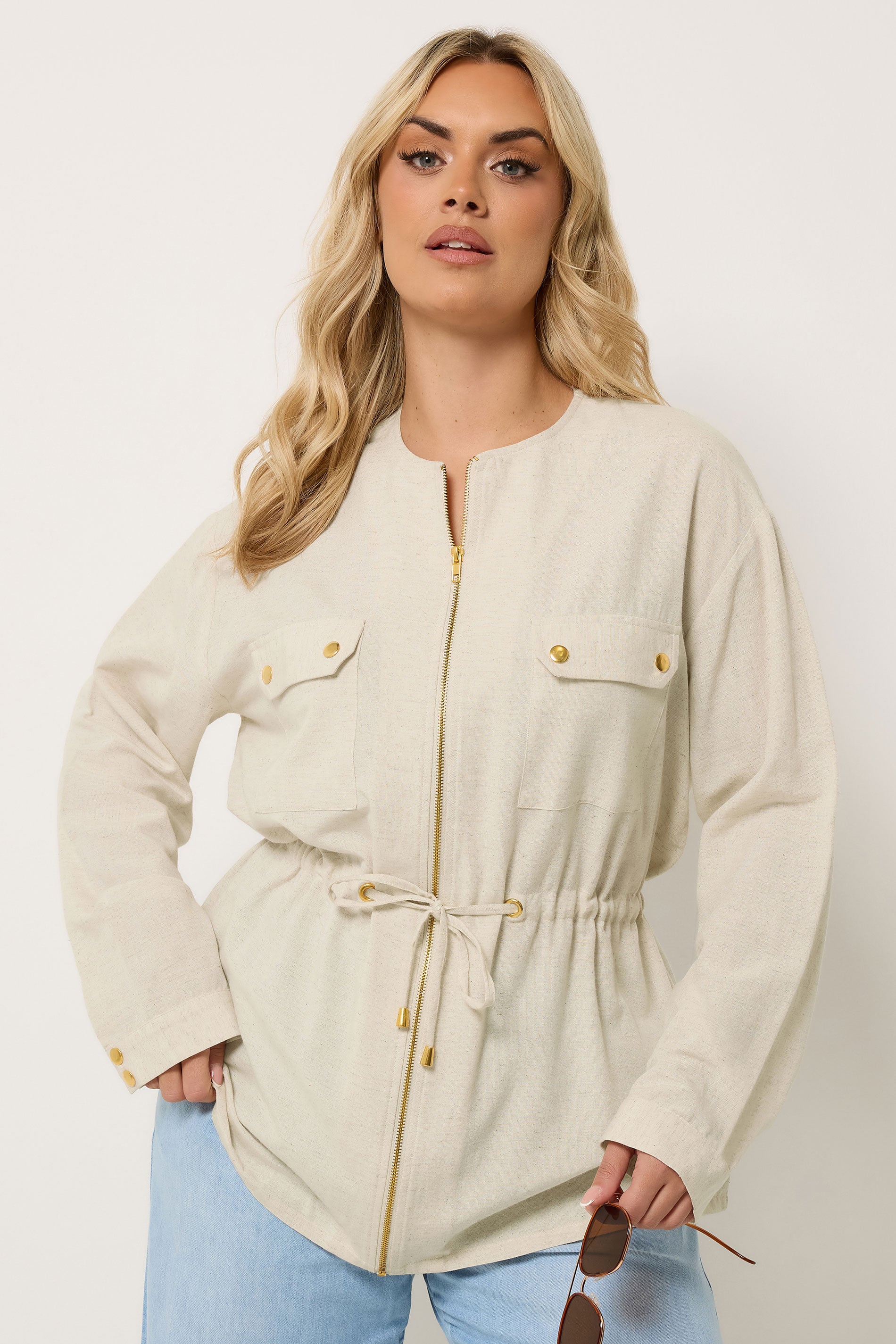 YOURS Plus Size Natural Brown Linen Shacket | Yours Clothing 1