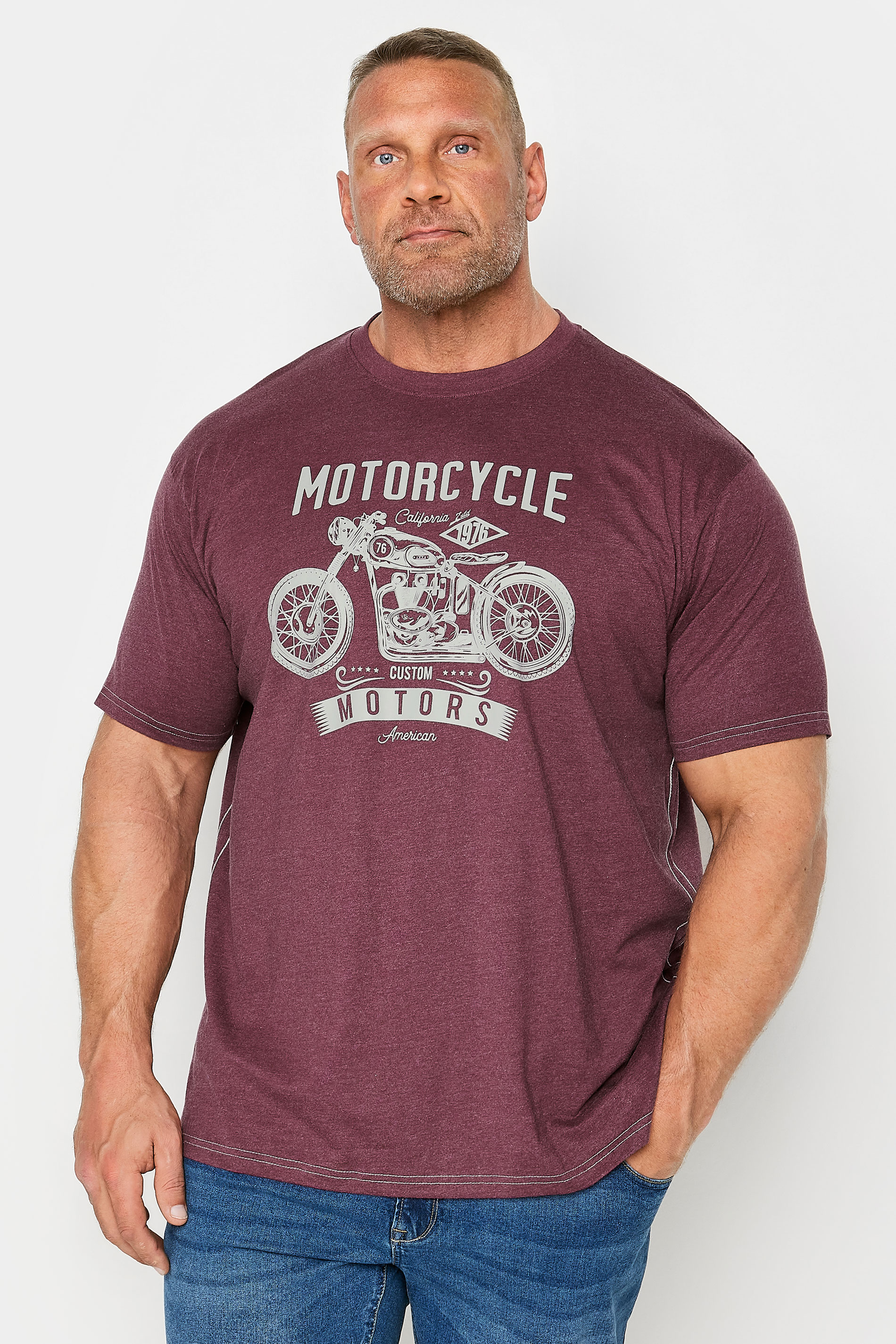 KAM Big & Tall Red Marl Motorcycle Print T-Shirt | BadRhino 1