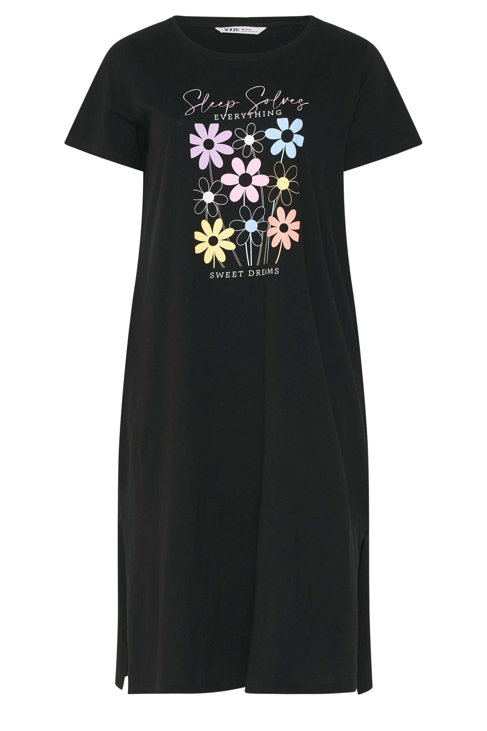 YOURS Plus Size 2 PACK Black 'Sleep Solves Everything'  Floral Midaxi Nightdresses | Yours Clothing 8
