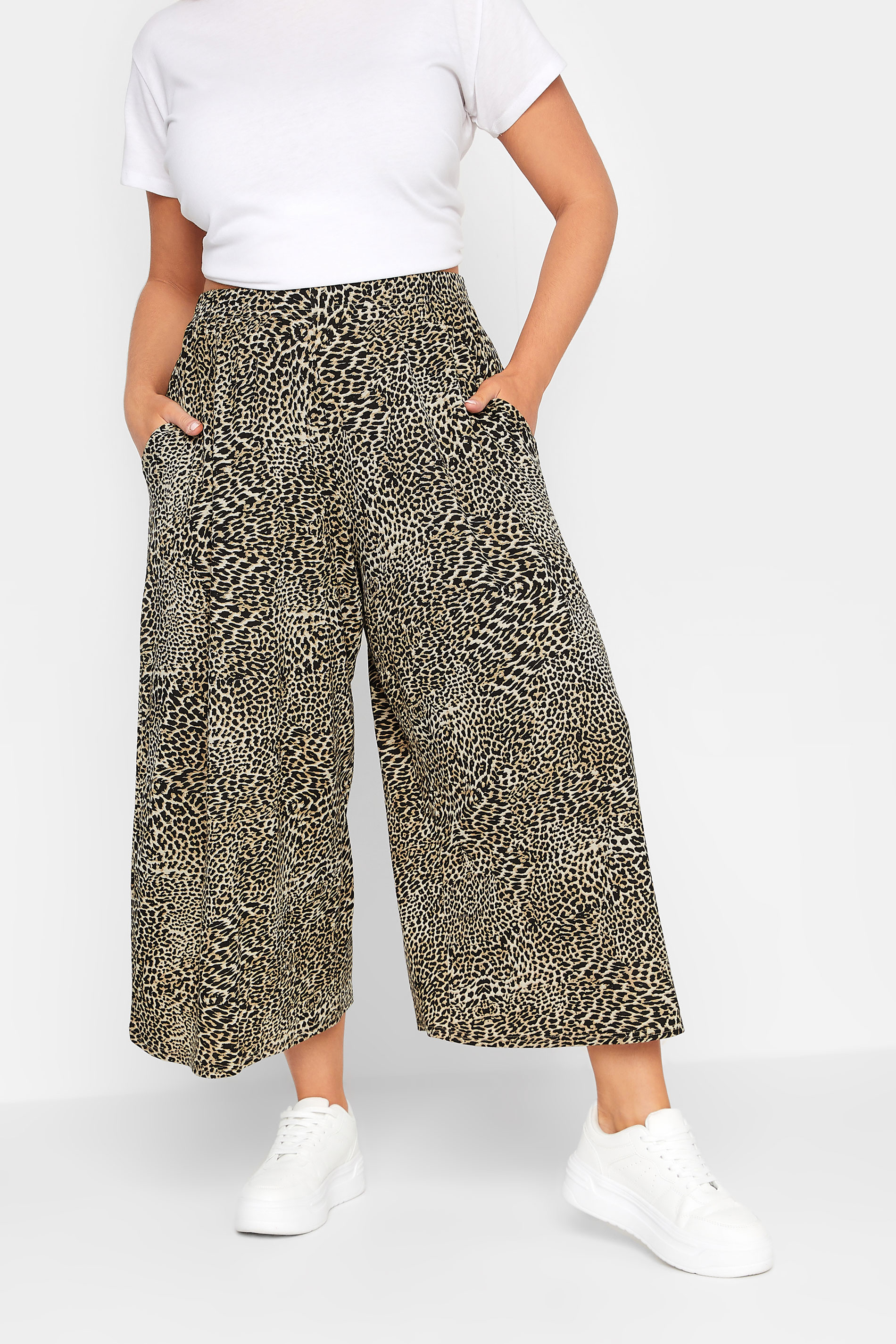 LIMITED COLLECTION Plus Size Black Leopard Print Extra Wide Leg Culottes | Yours Clothing  2