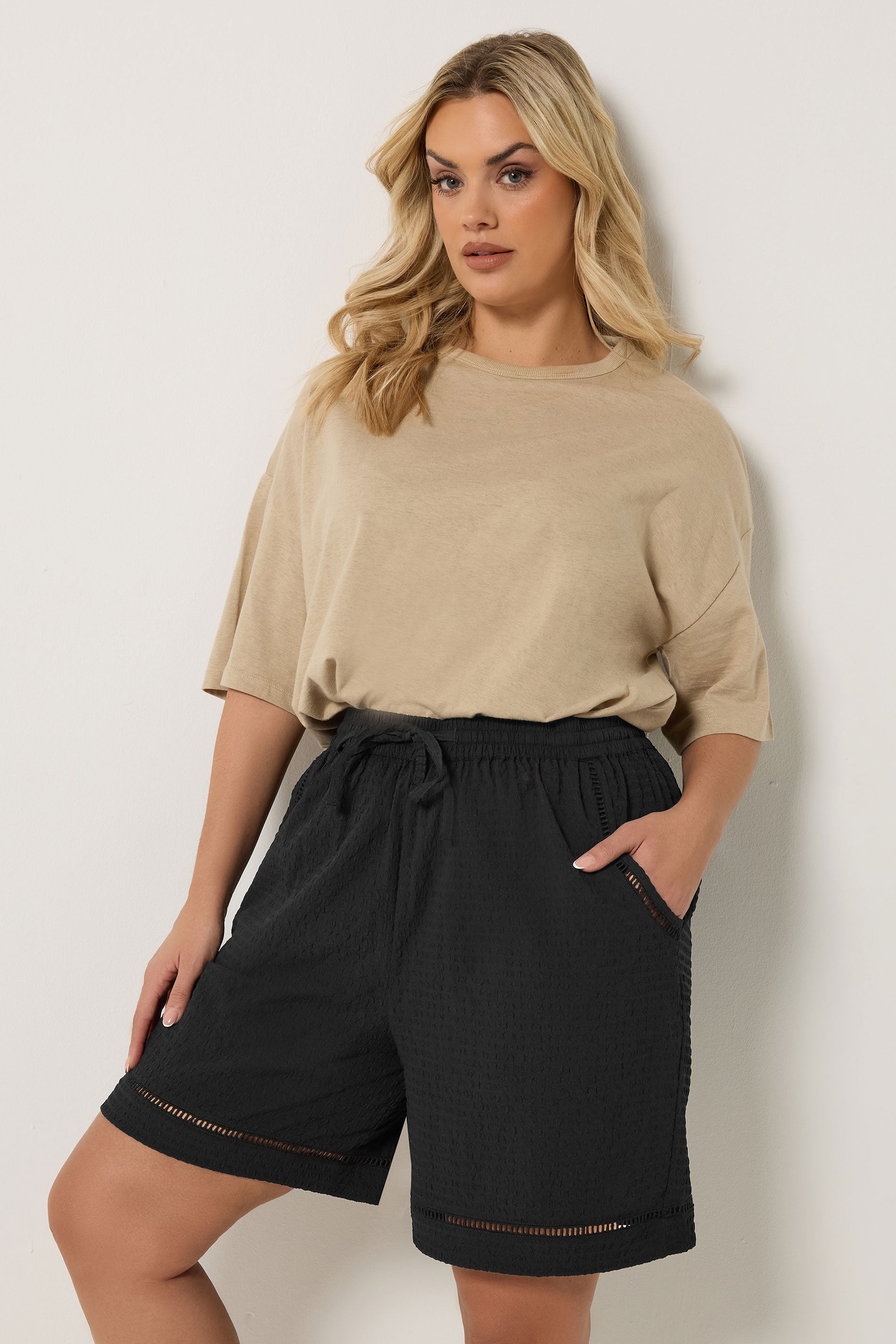 YOURS Plus Size Black Ladder Detail Shorts | Yours Clothing 3