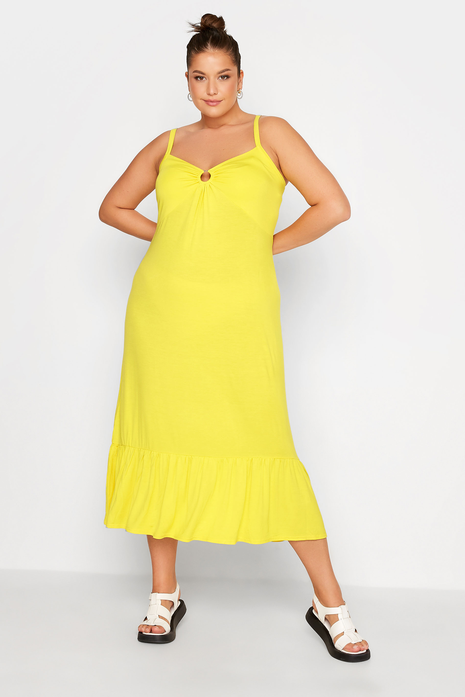 LIMITED COLLECTION Curve Yellow Ring Detail Midaxi Dress 1